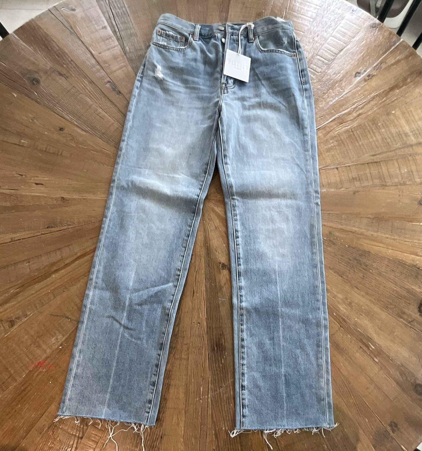 Pistola Savvy Vintage Women’s High Rise Straight Blue Denim Jeans Raw Hem