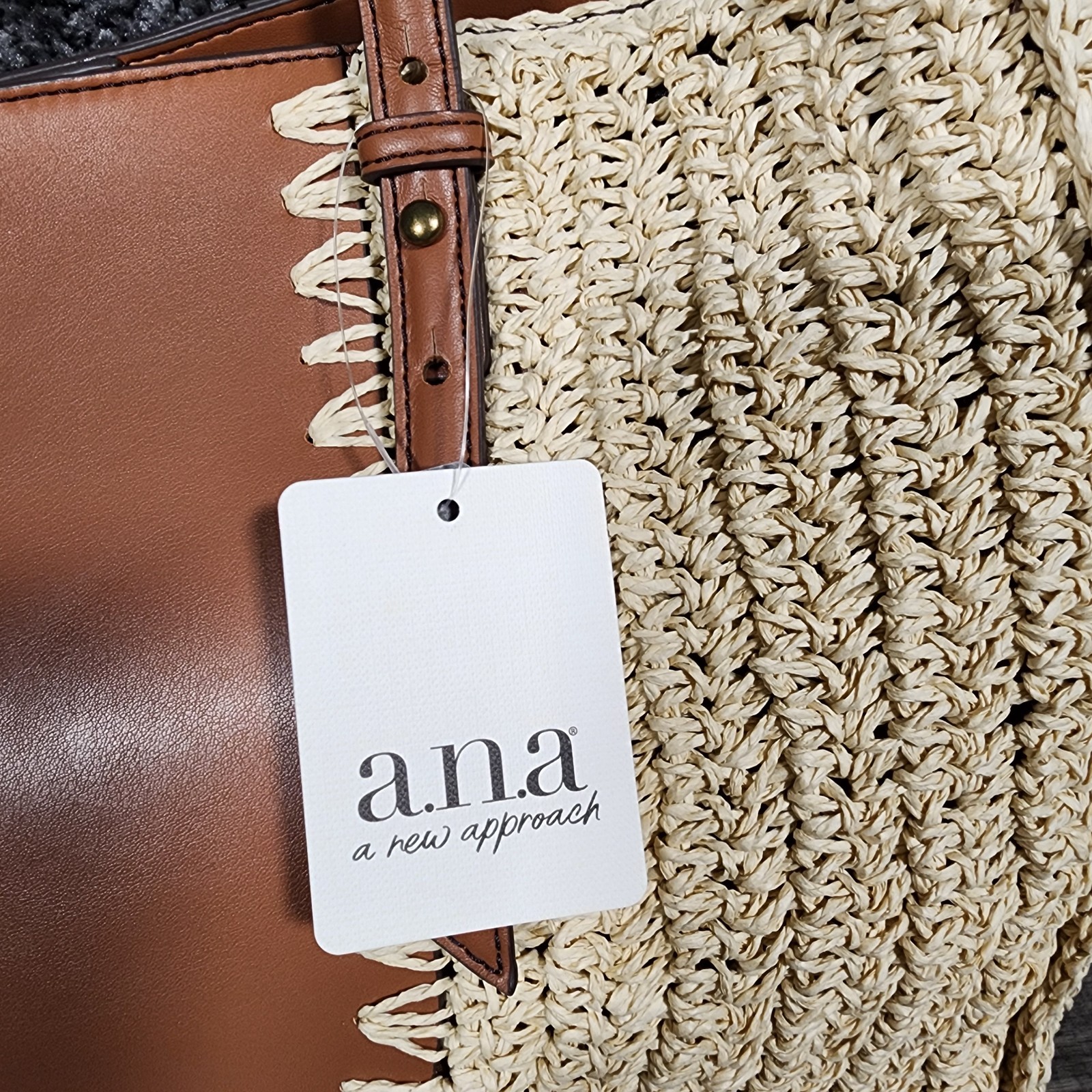 a.n.a Noelle Straw Tote Shoulder Bag Women’s Large Natural Brown Beach Boho NWT