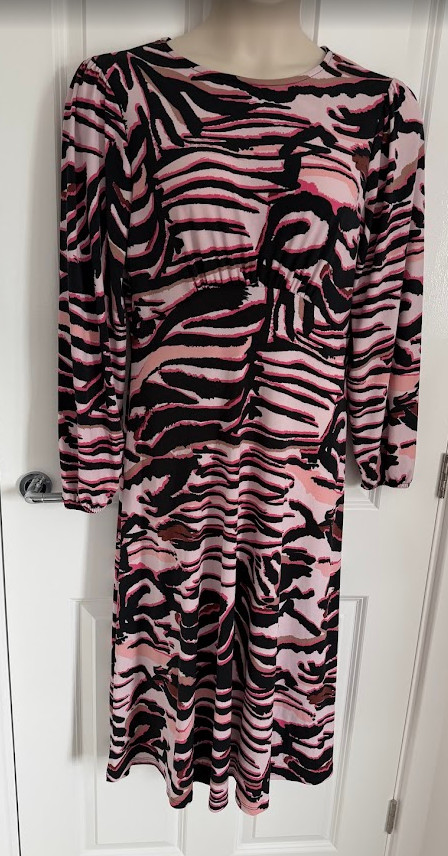 ET VOUS Pink Zebra Print Midi Dress Sz 14 Matalan Long Sleeve Smart Casual Boho