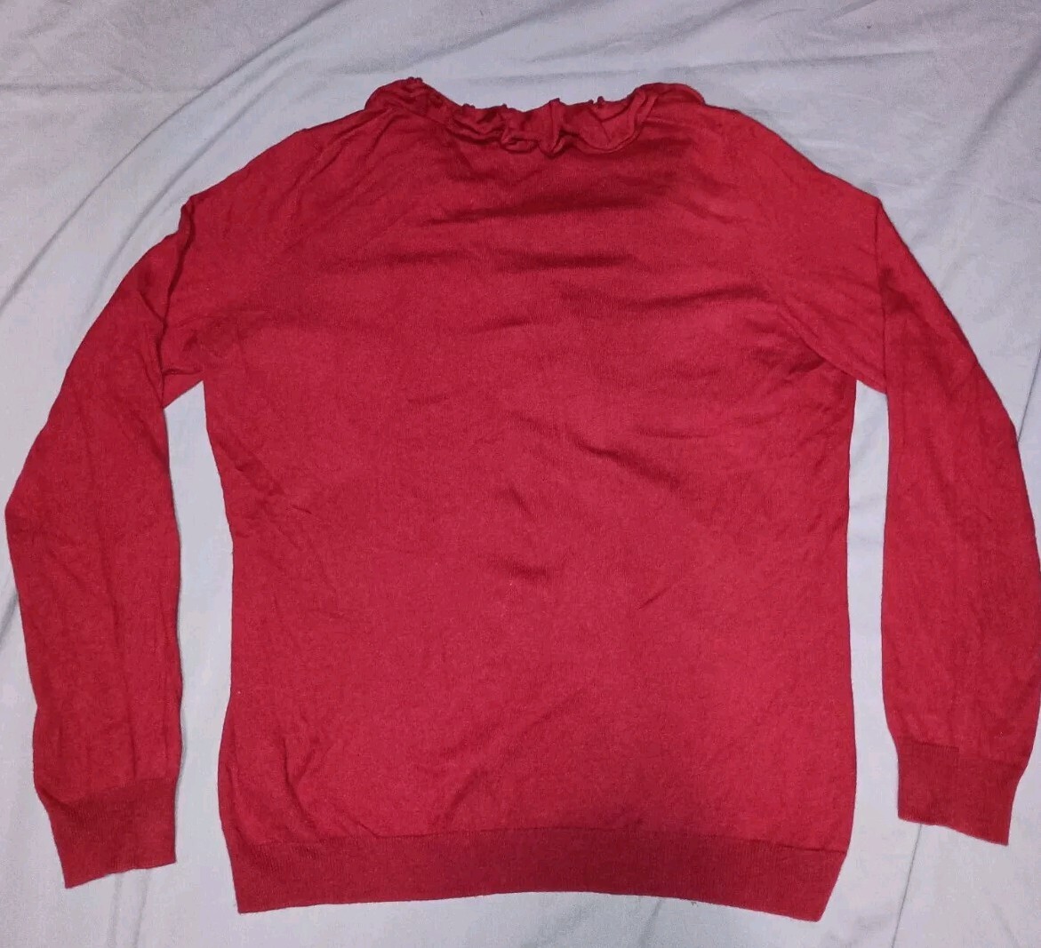 Talbots Large L Crimson Ruffled V-Neck Wool Blend Blouse Cottagecore Red