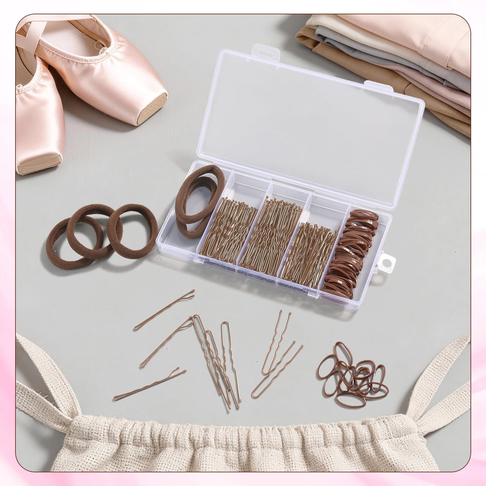 Hair Bun Maker Set – Donut Bun Tool, Bobby Pins, Hair Wax Stick & Net – Tan Brow