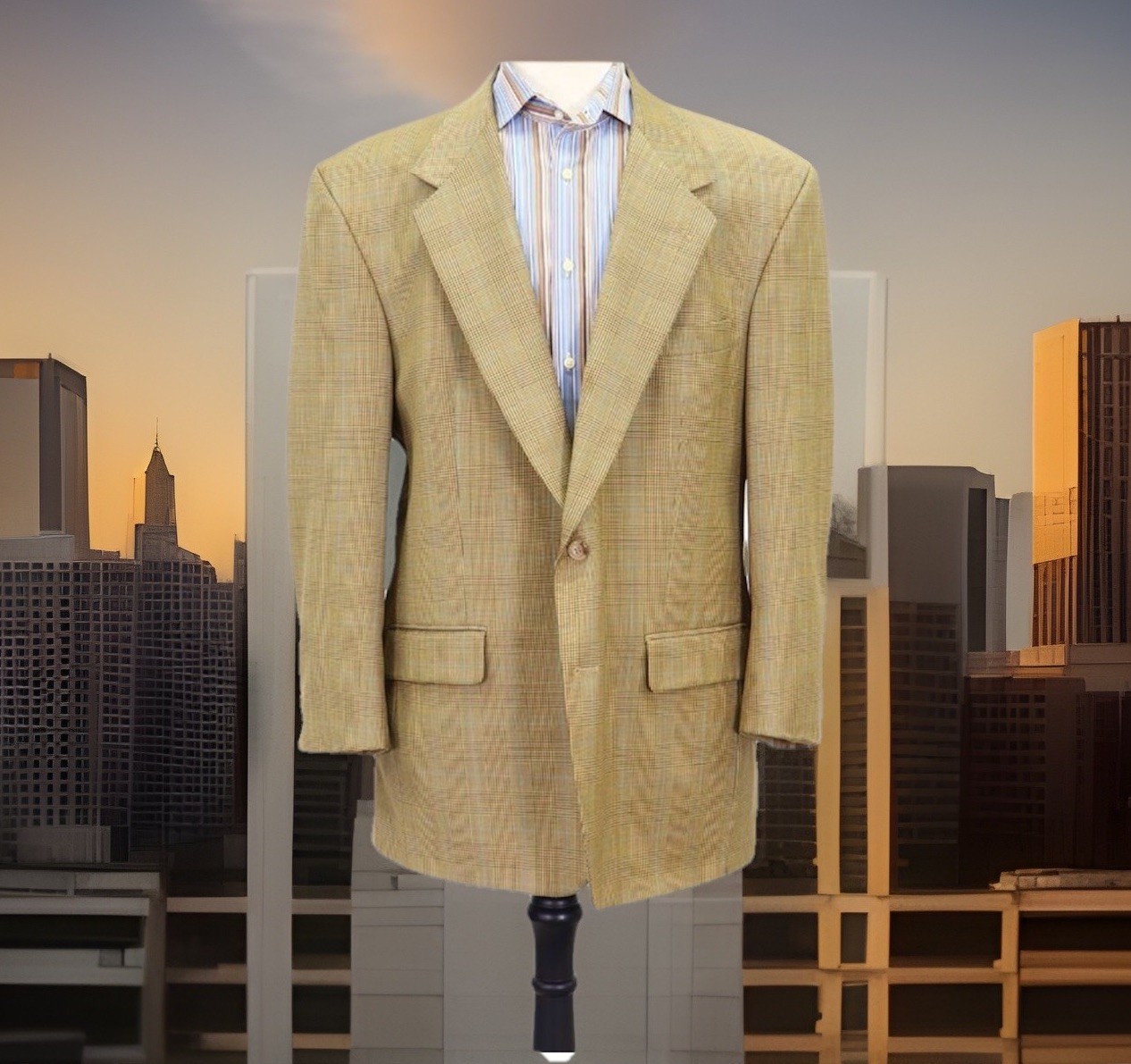 Bill Blass Men’s 46R Beige Wool Tweed Check Sport Coat Blazer Fully Lined