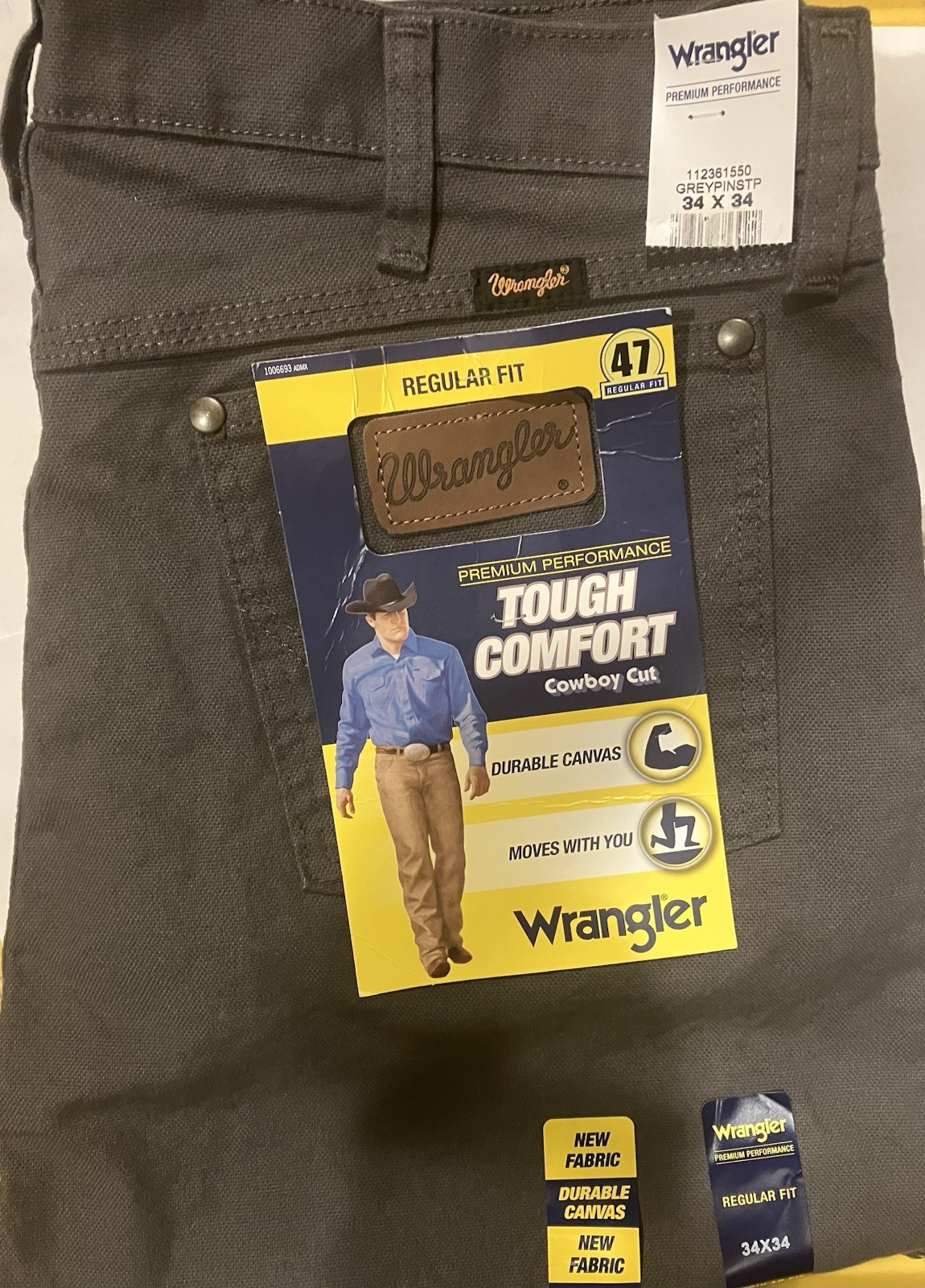 34×34 Wrangler Tough Comfort Regular Fit Grey