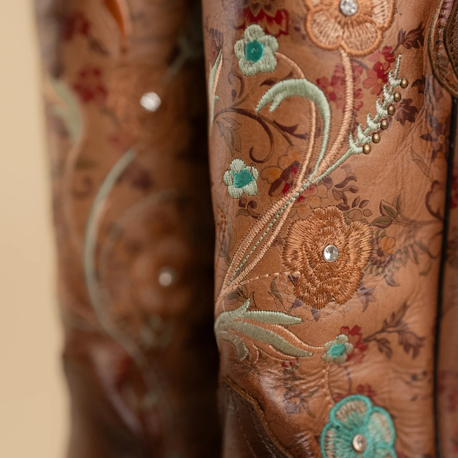Women’s Rodeo Espresso Brown Turquoise Floral Embroidery Western Cowgirl Boots