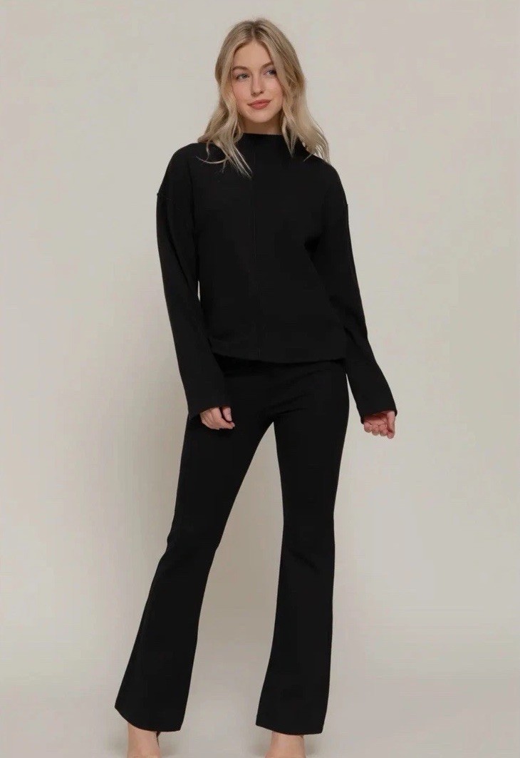 Active Black Mock Neck Stretchy Basic Athleisure Ribbed Long Sleeve Top