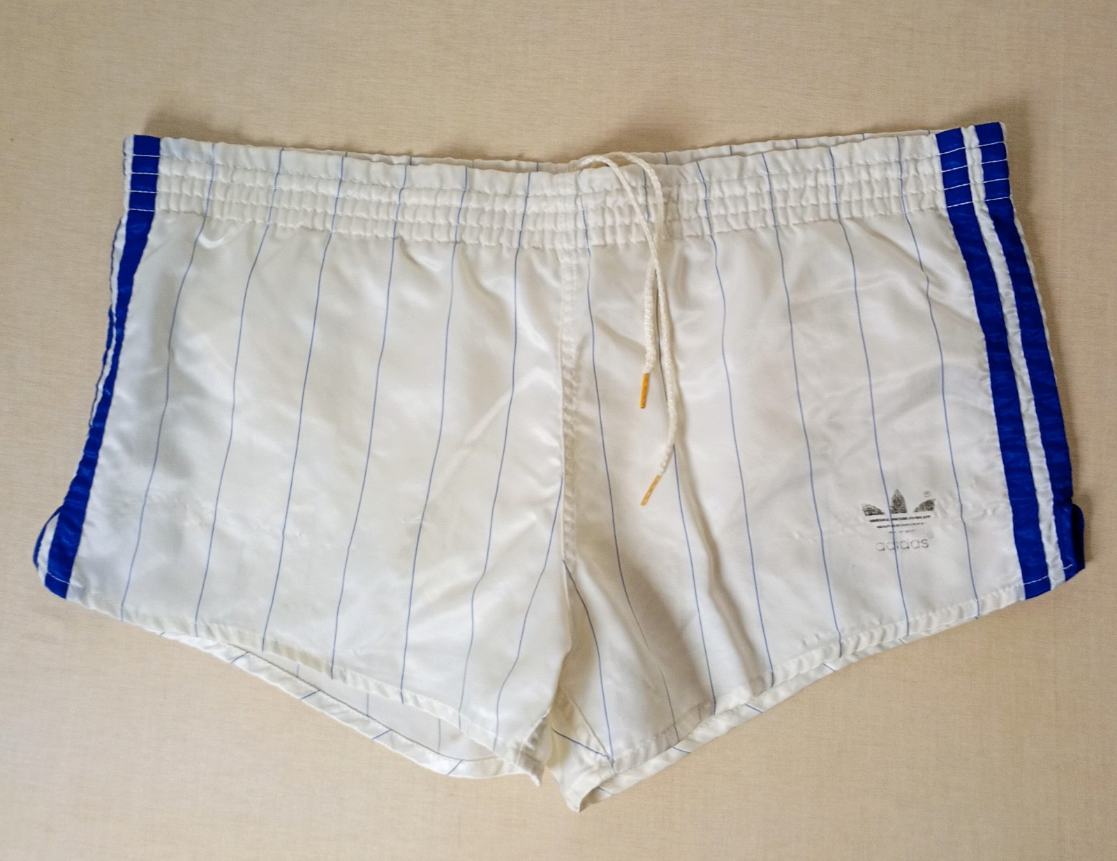 Vintage Adidas West Germany Trefoil Sprinter Shorts White Blue 1980s Rare 34–36″