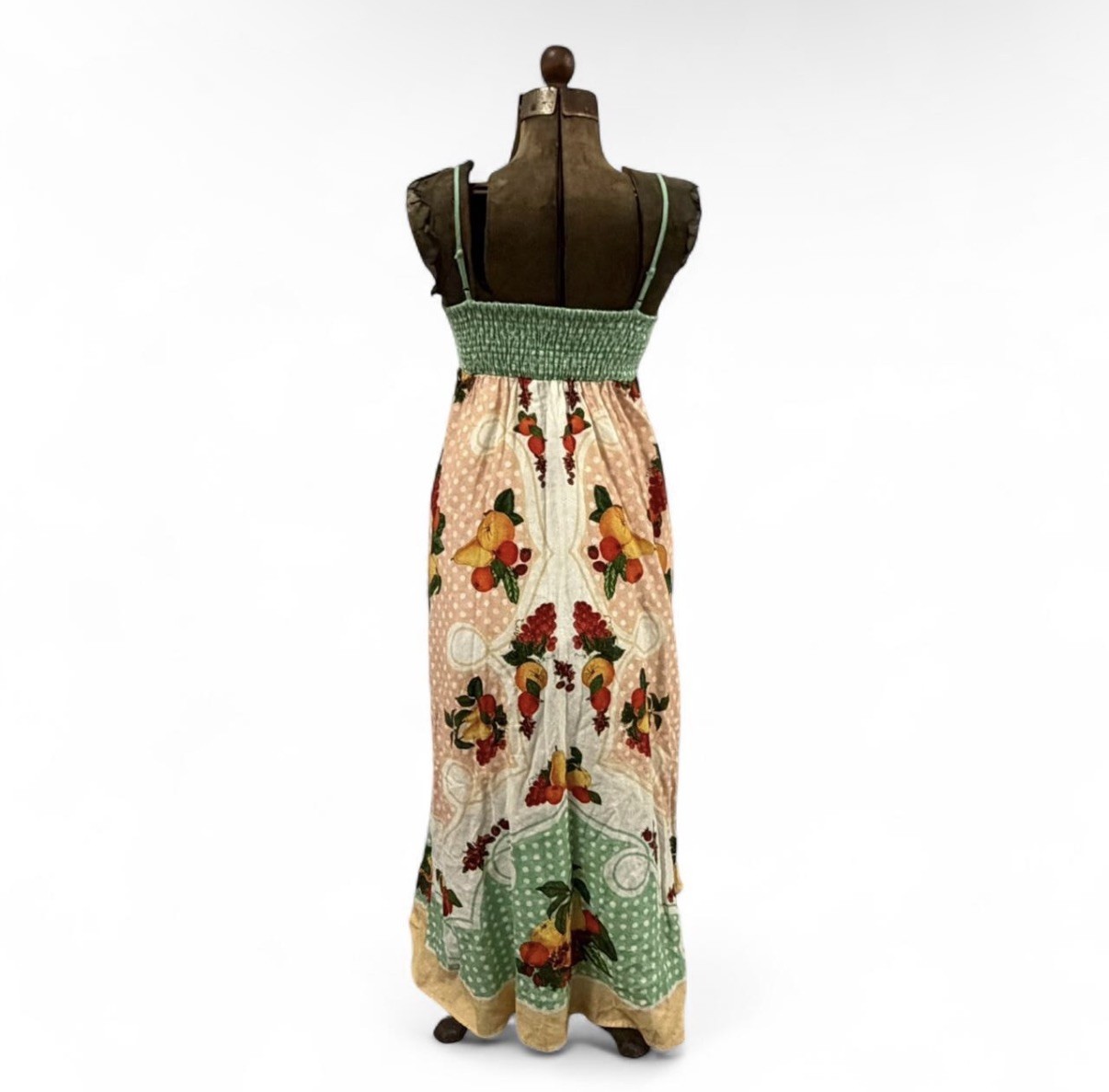 Caroline Constas Linen Blend Spaghetti Strap Fruits Print 53″Long Dress sz S