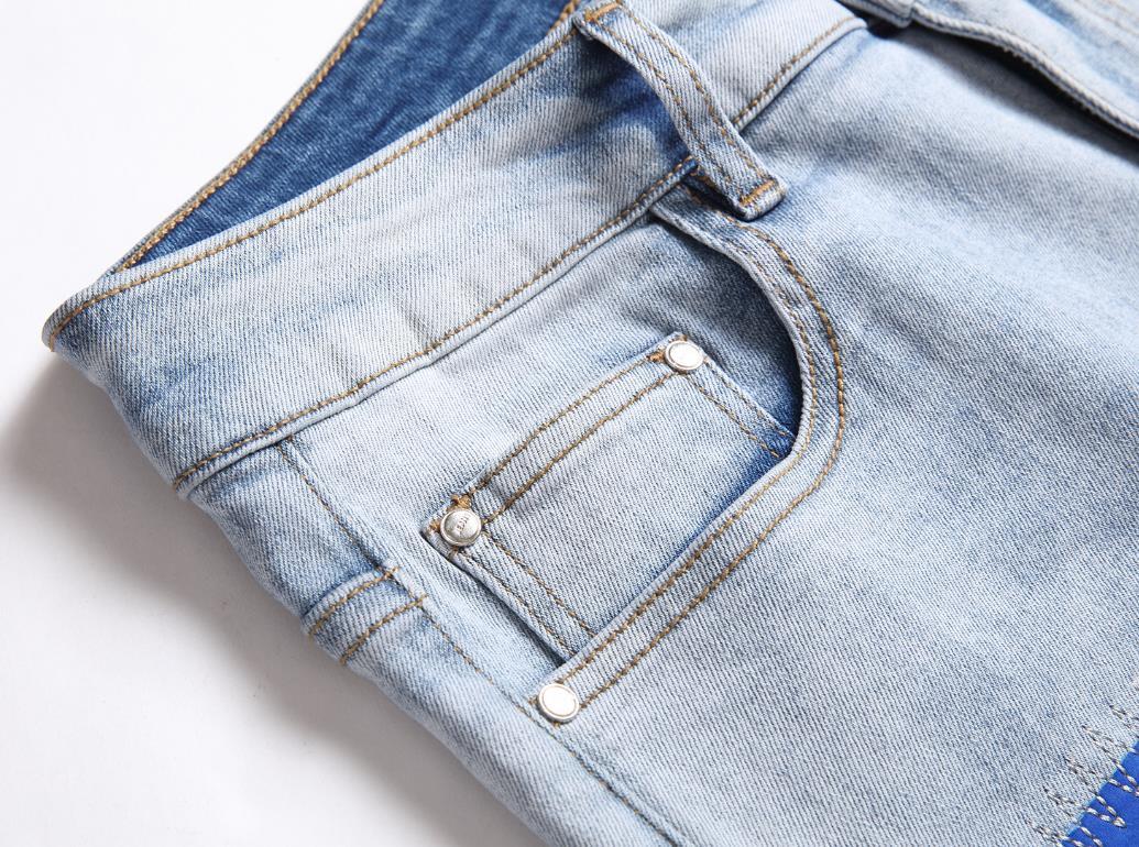 Men’s Light Blue Straight Leg Casual Pants Denim Jeans Trousers Punk Hip Hop