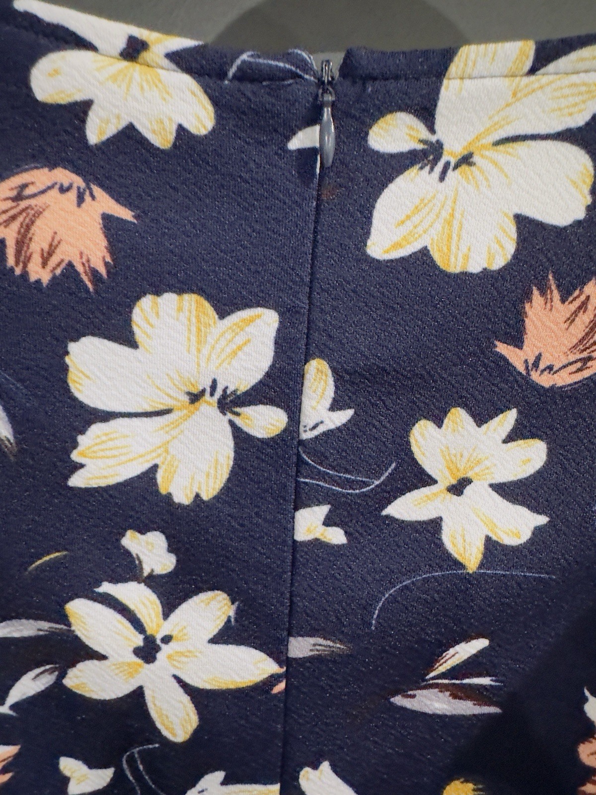 Yathon Navy Floral Ruffle Flutter Sleeve A-Line Knee Length Round Neck Dress