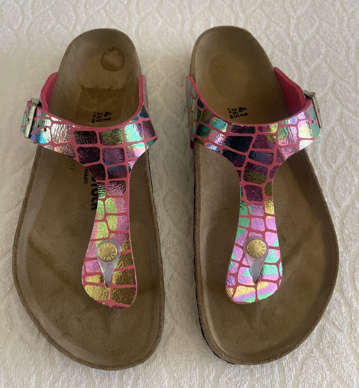 BIRKENSTOCK Sz 41 WOMEN’S TONG VIBRANT-PINK MULTI-COLOR SANDALS
