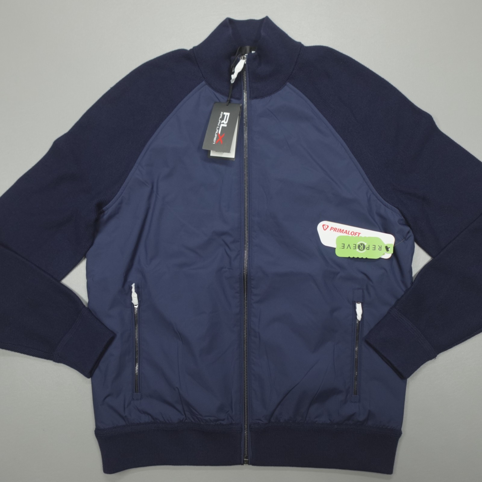 RLX Ralph Lauren Men’s Hybrid Full Zip Sweater Golf Navy Jacket Primaloft $298