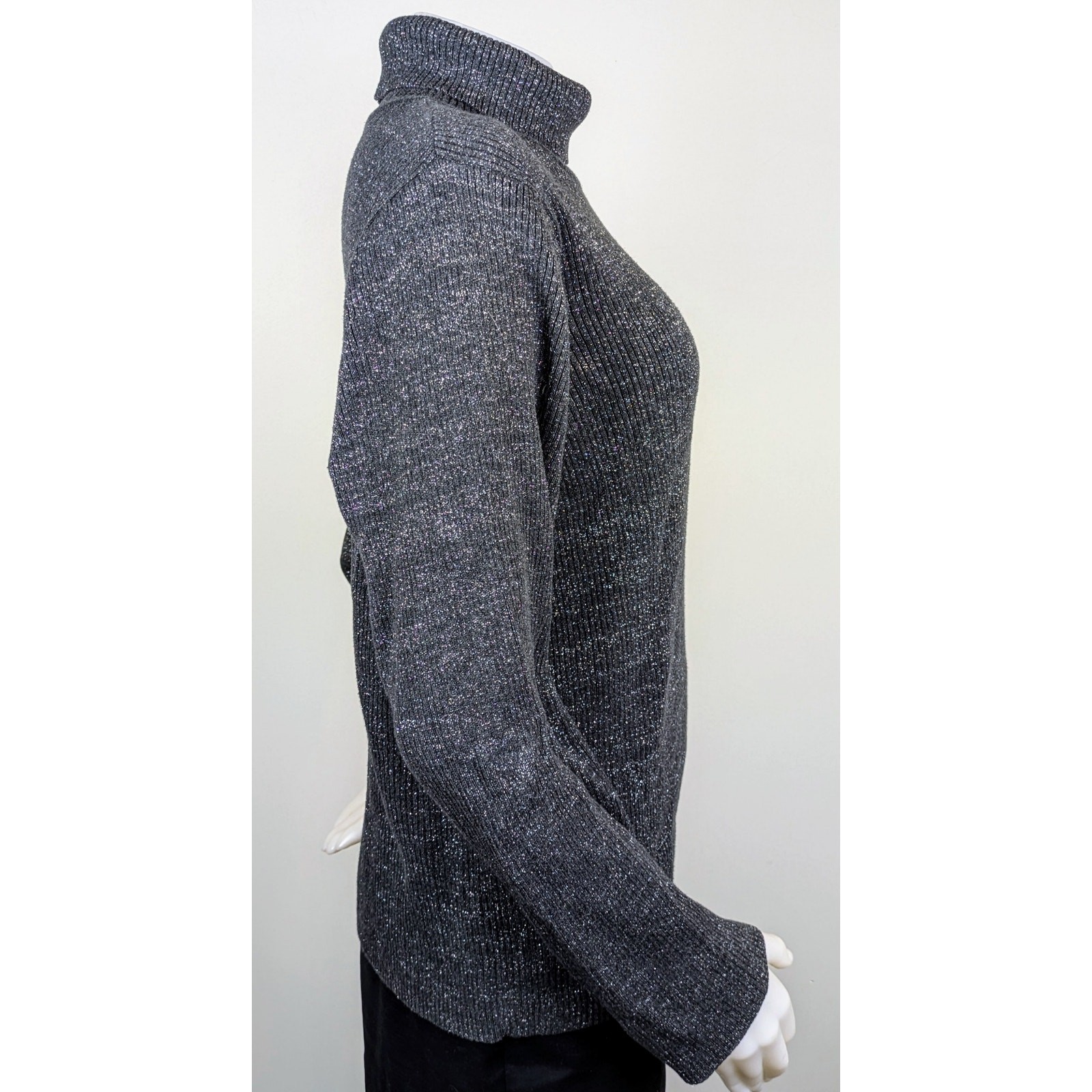 Jeanne Pierre Woman Turtleneck Sweater 2X Dark Gray Silver Sparkle Holiday