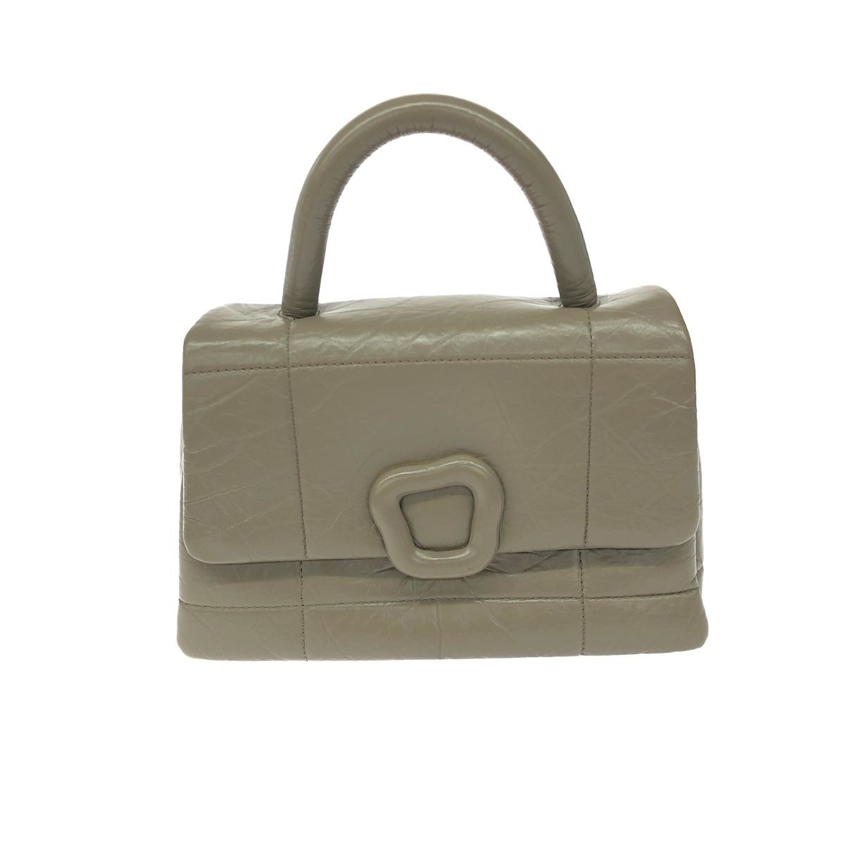 Songmont Satchel Handbag Purse w/Shoulder Strap Leather in Greige USED Good Cond