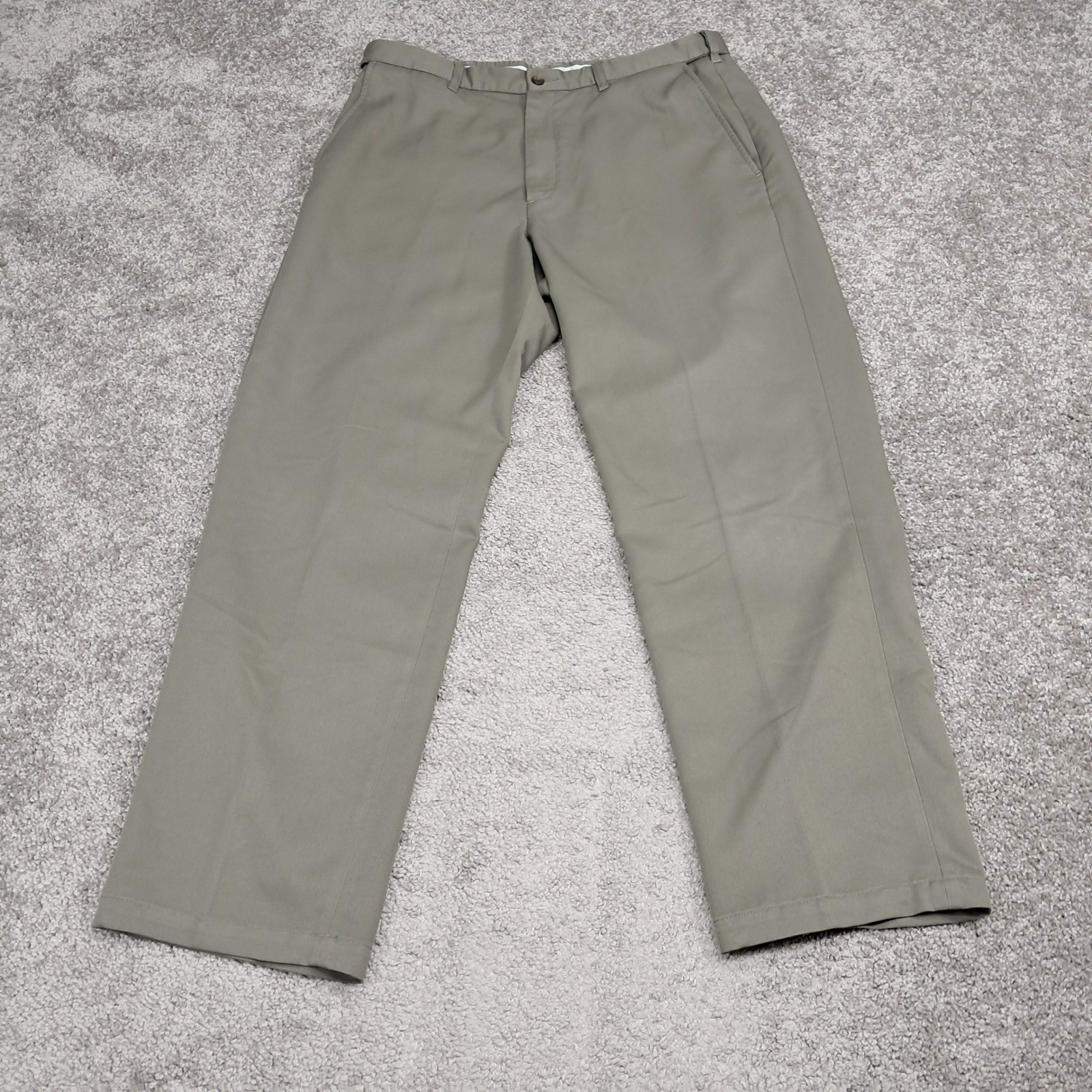 Haggar Mens Flat Front Dress Pants Olive Green Khaki 36×31 100% Polyester WPL386