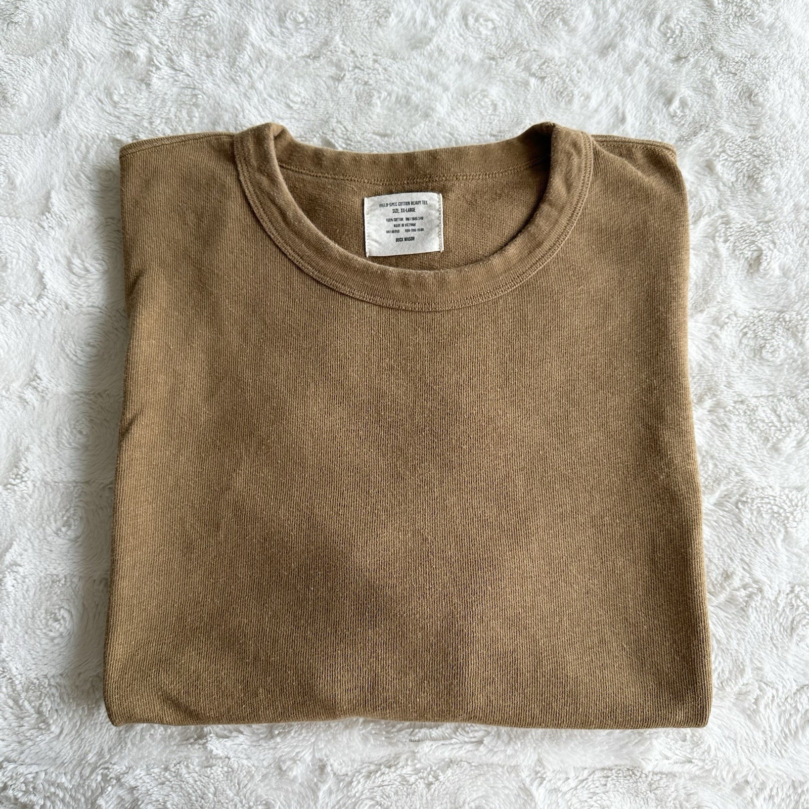 Buck Mason Field-Spec Shirt Tee Mens XXL 2XL Tan Cotton Heavy Military Boxy Crew