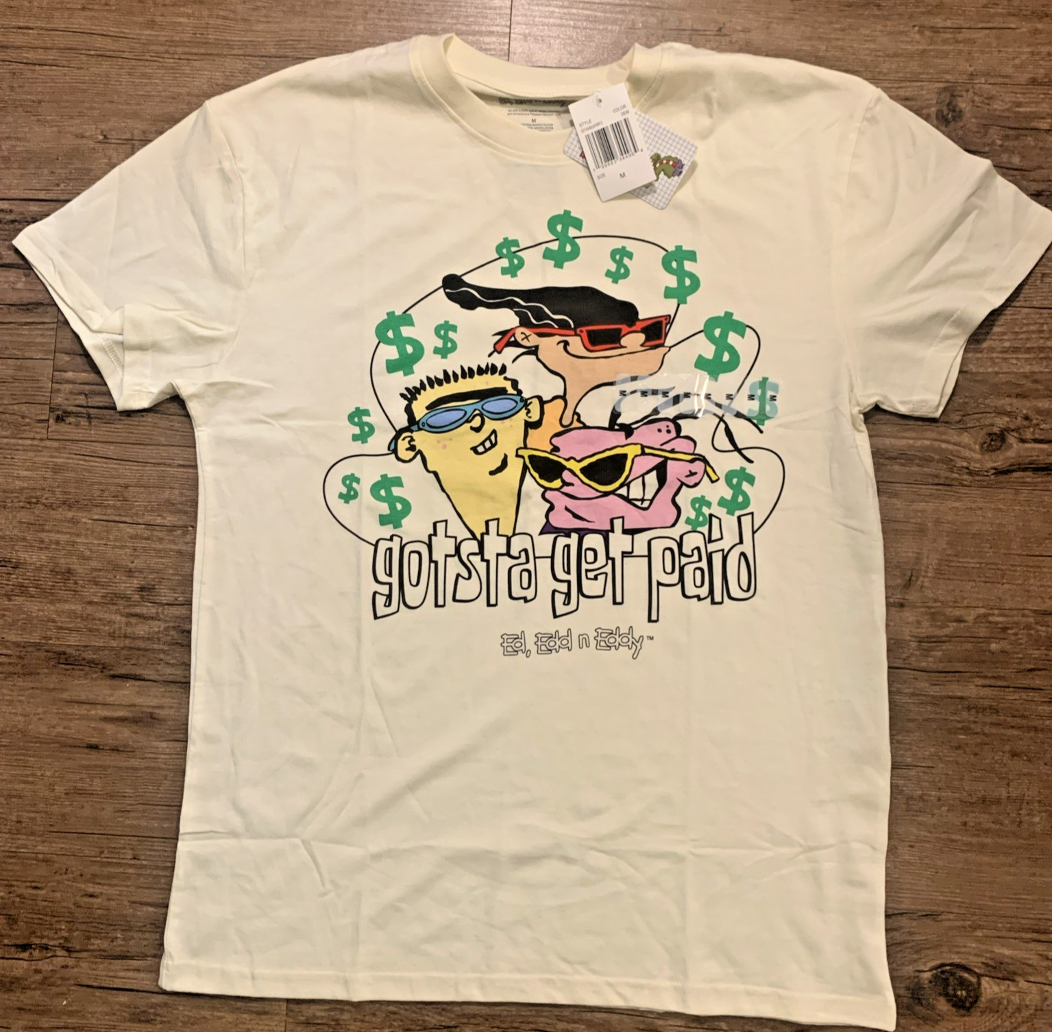 NWT Cartoon Network Ed Edd n Eddy Gotsta Get Paid Cream Graphic T-Shirt (M) Y2K