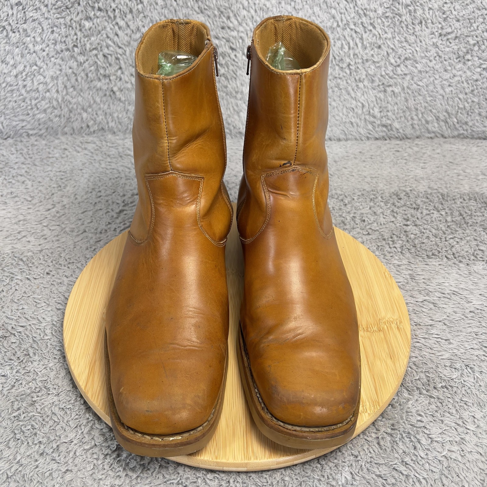 Vintage Durango Boots Mens 13 D Tan Oil Leather Side Zip Square Toe Brazil 25608