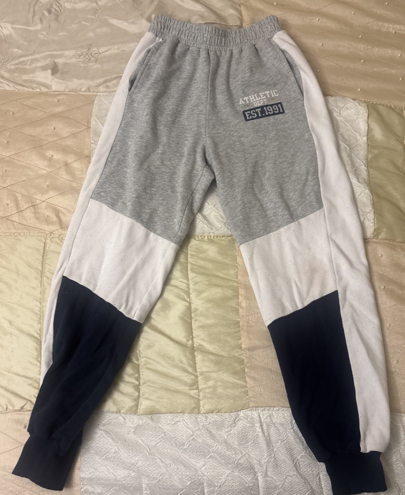 No Boundaries Grey Colorblock Two-Tone Elastic Waist Jogger Sweatpants Sz S 3/5