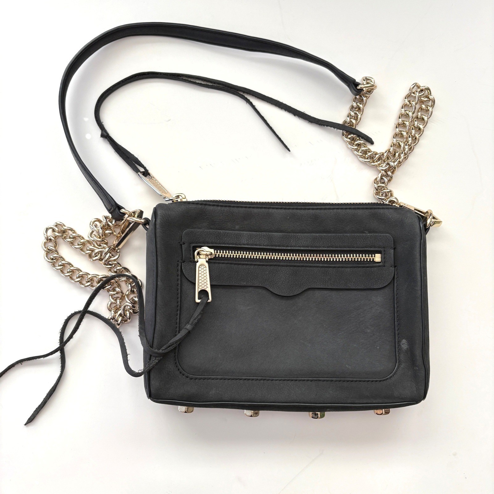 Rebecca Minkoff Mini MAC Crossbody Bag Black Nubuck Leather Gold Hardware Clutch