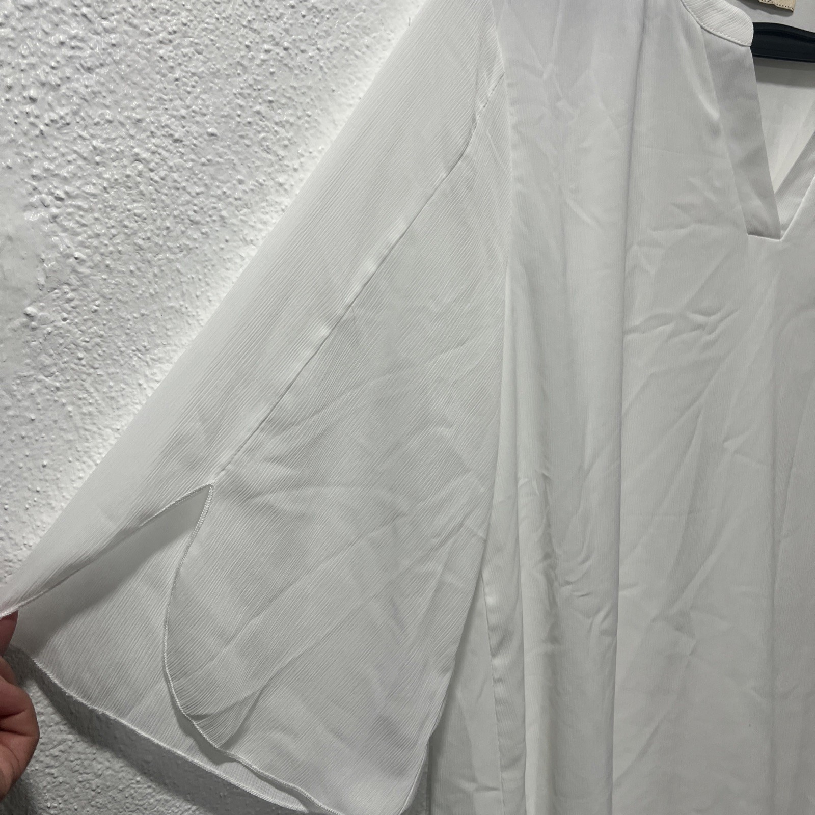 Timeson~ Sheer V Neck White Blouse~Long Sleeved With Roll Up Option~Sz XL