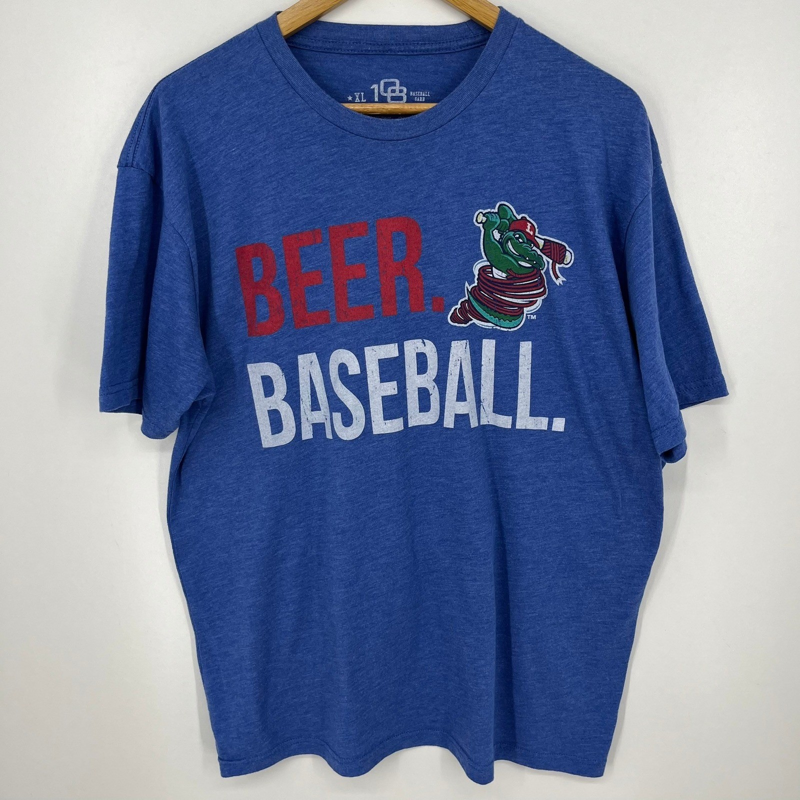 108 Stitches Mens Beer Baseball Graphic T-Shirt Blue Heather Size XL