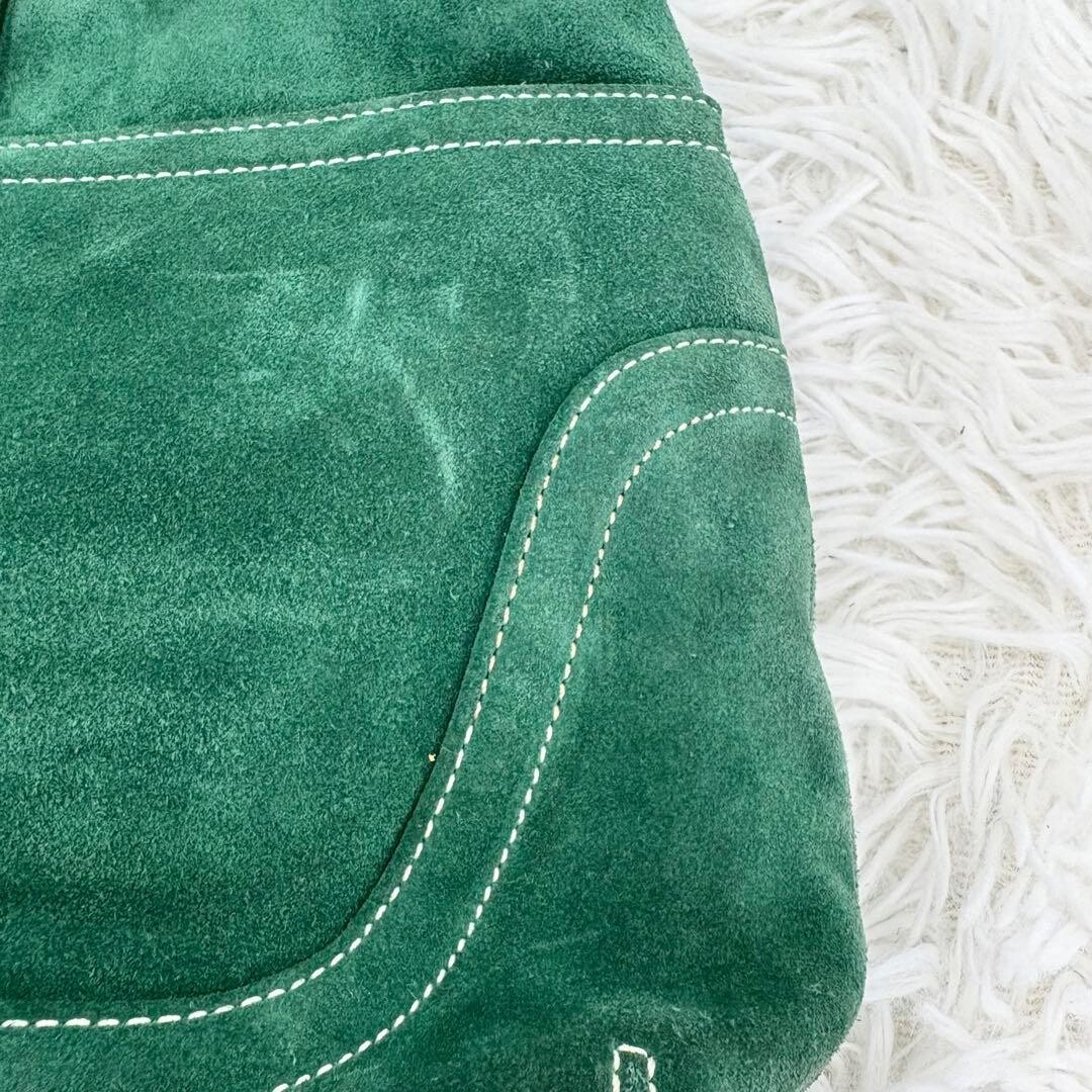 COACH Vintage Suede Hobo Shoulder Bag Green Gold Tassel Women 12.6in Lush Style
