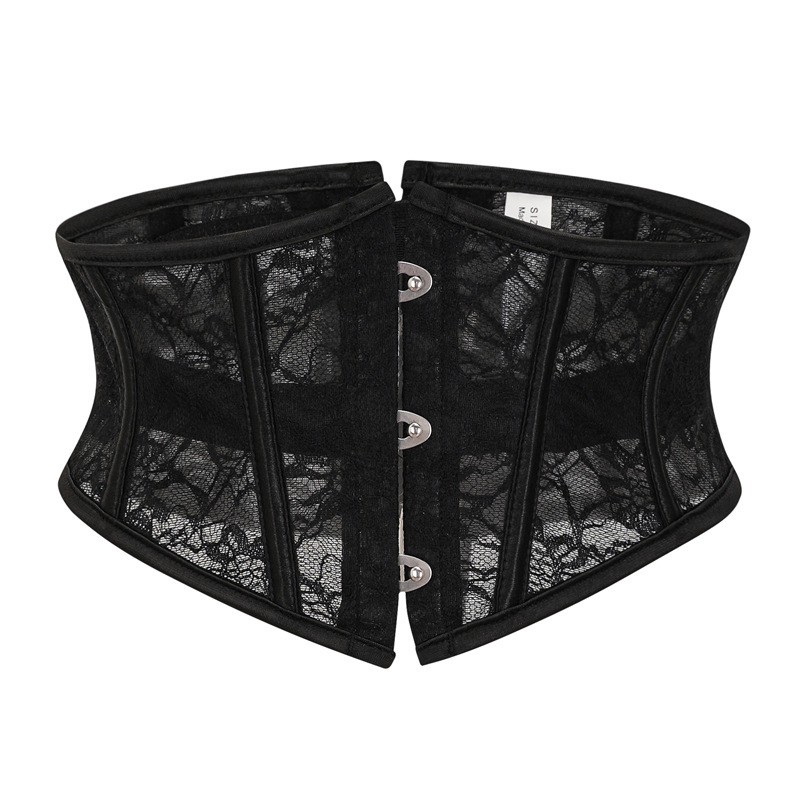 Womens Ladies Steel Boned Waist Trainer Shaper Underbust Mesh Corset Belt Lace