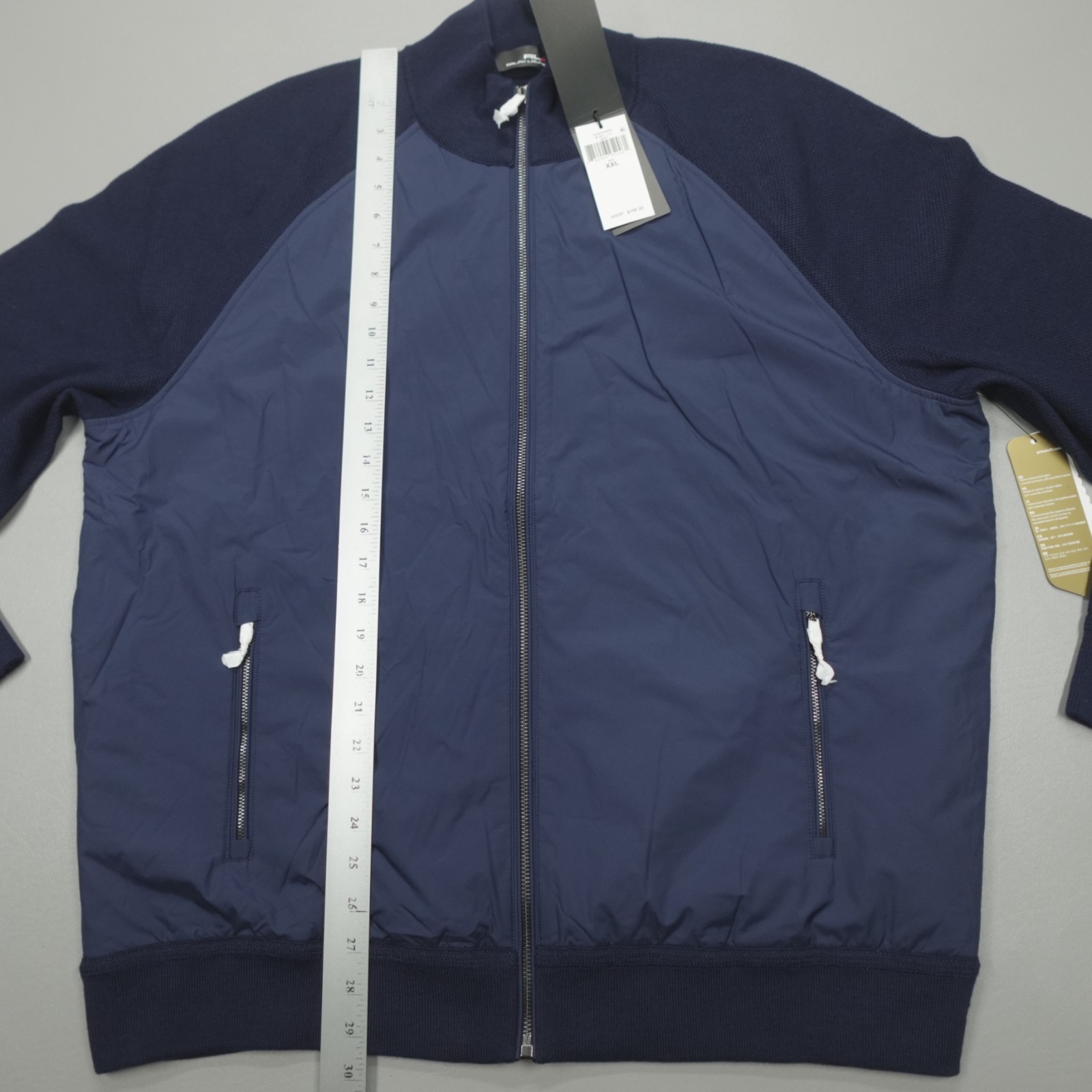 RLX Ralph Lauren Men’s Hybrid Full Zip Sweater Golf Navy Jacket Primaloft $298