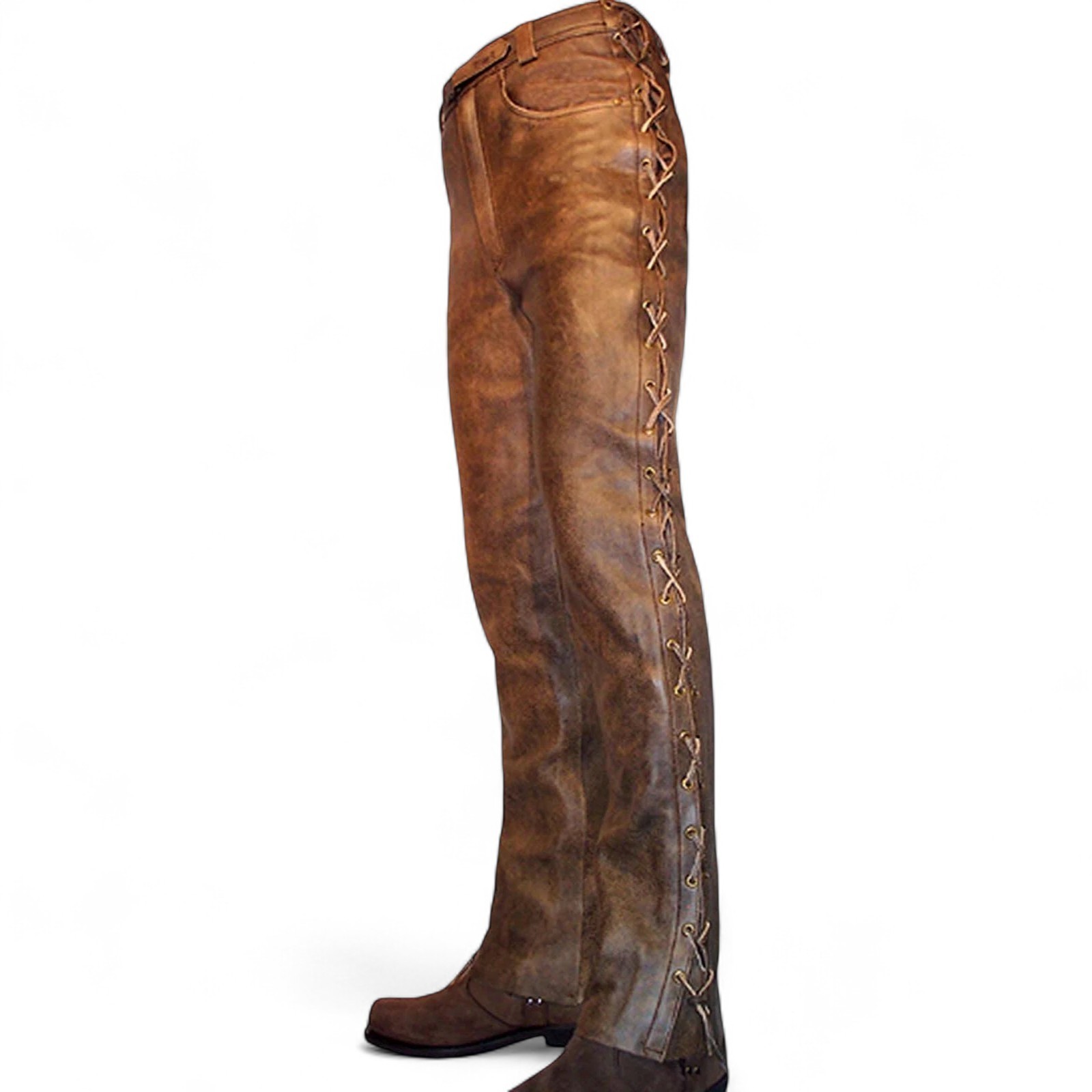 Men’s Cowboy Pant Western Distressed Vintage Native American Side Laces Up Pants