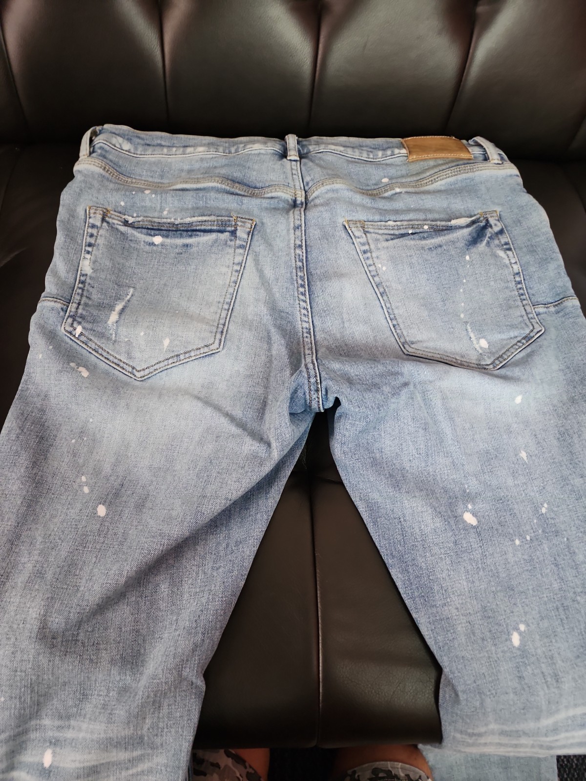 Purple Brand Luxury Distressed Paint Splattered Slim Fit Size 34