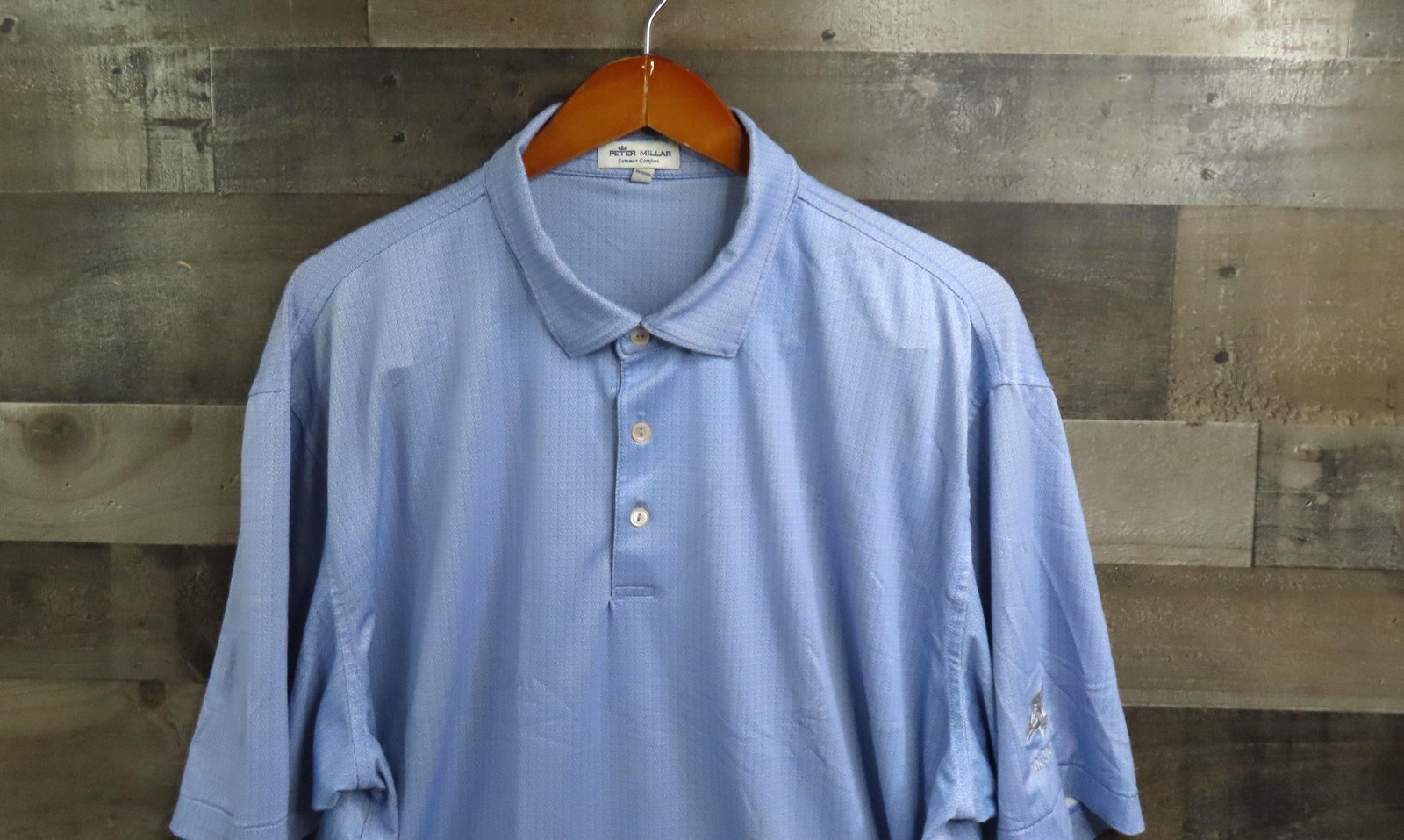 Peter Millar Polo Shirt Mens XL Blue Martini Print Bighorn Golf Performance