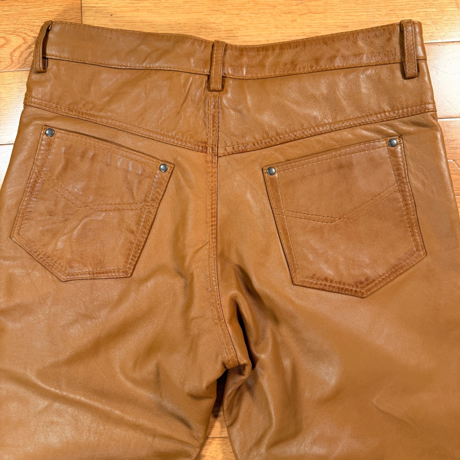 Leather Specialists Mens Tan Brown Genuine Leather Straight Leg Pants Size 32