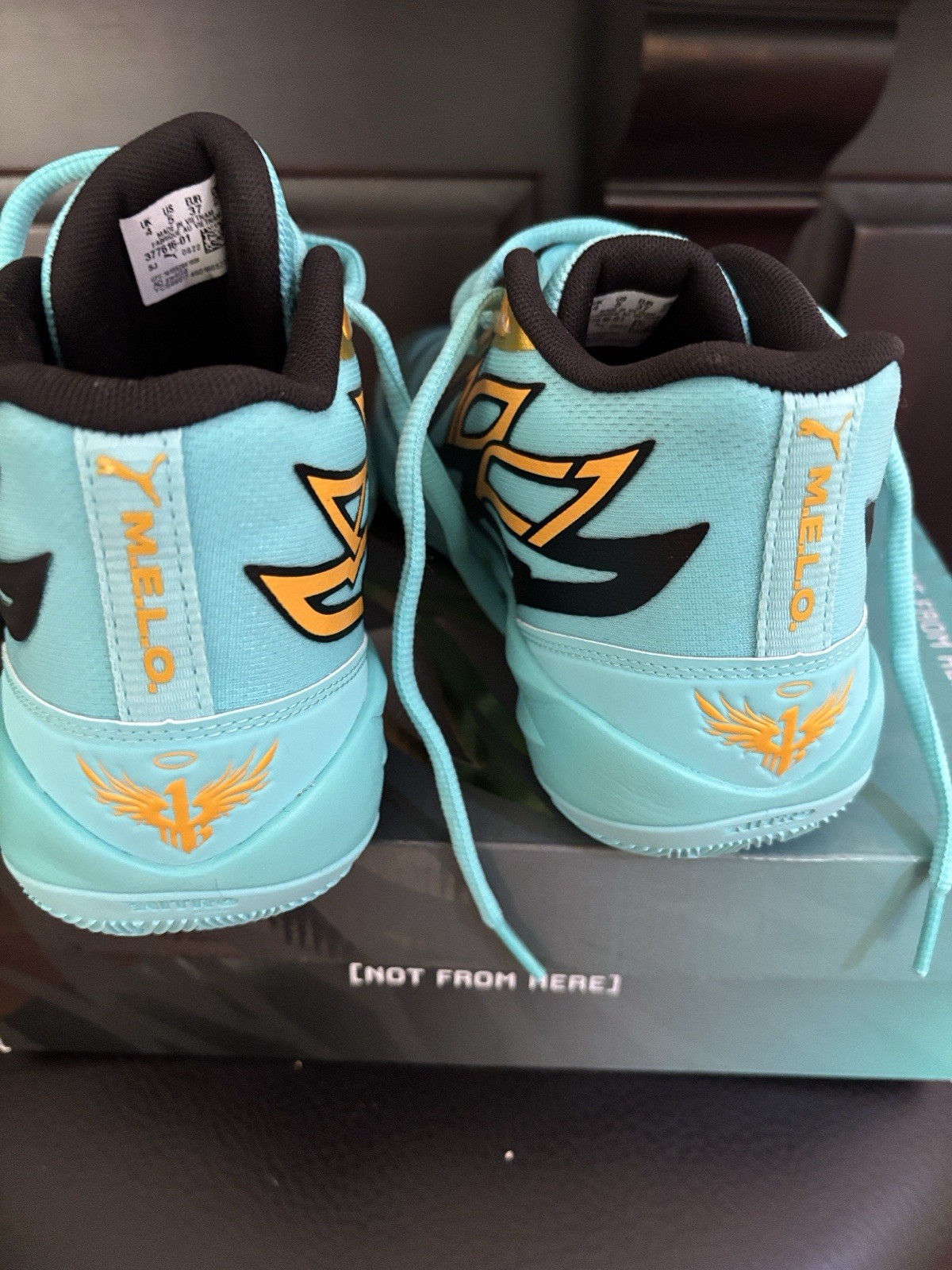 PUMA MB.02 MELO Low Top Basketball Sneakers Lace Up Blue Black Gold Youth