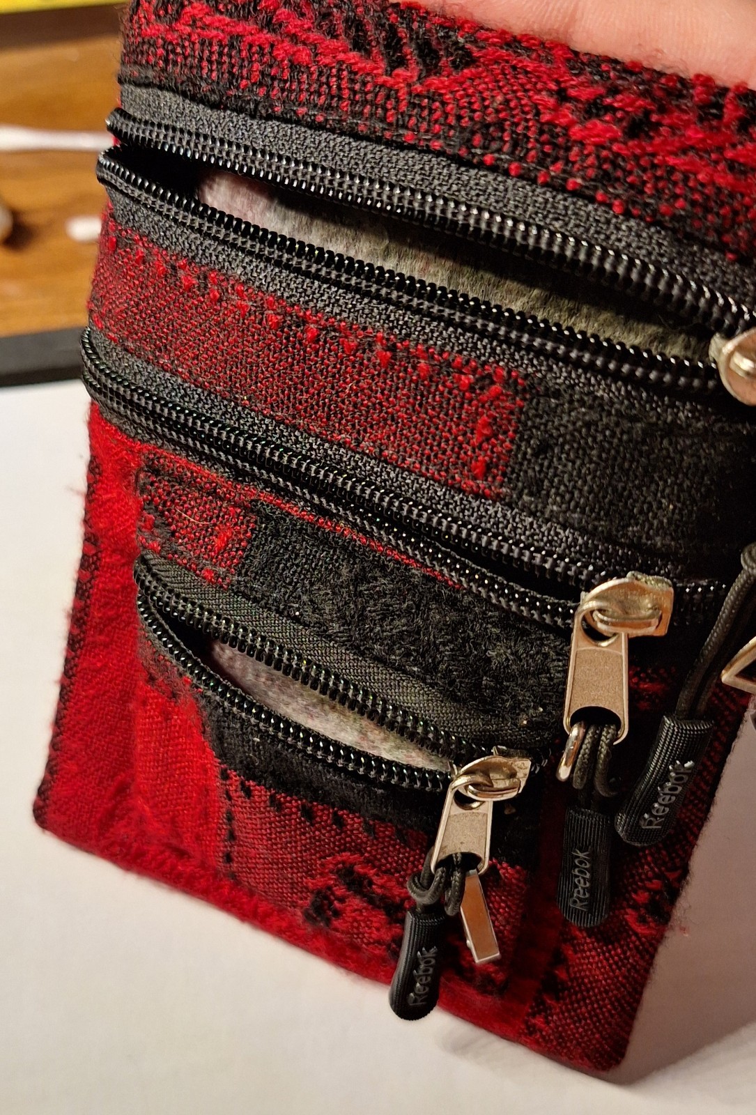 Reebok Red/Black/Orange Geometric Multi-Zip Wallet Pouch w/ Wrist Strap