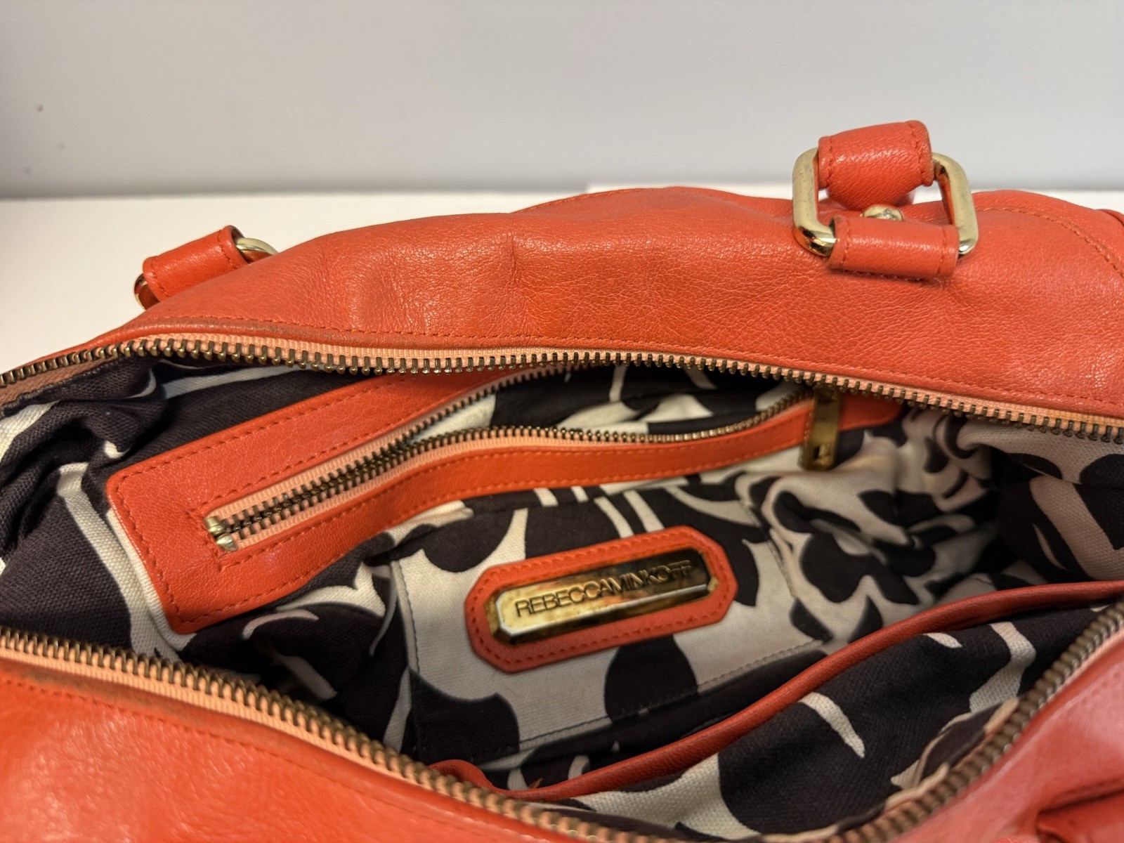 Rebecca Minkoff Leather M.A.B. Satchel Bag Orange Gold Hardware Crossbody