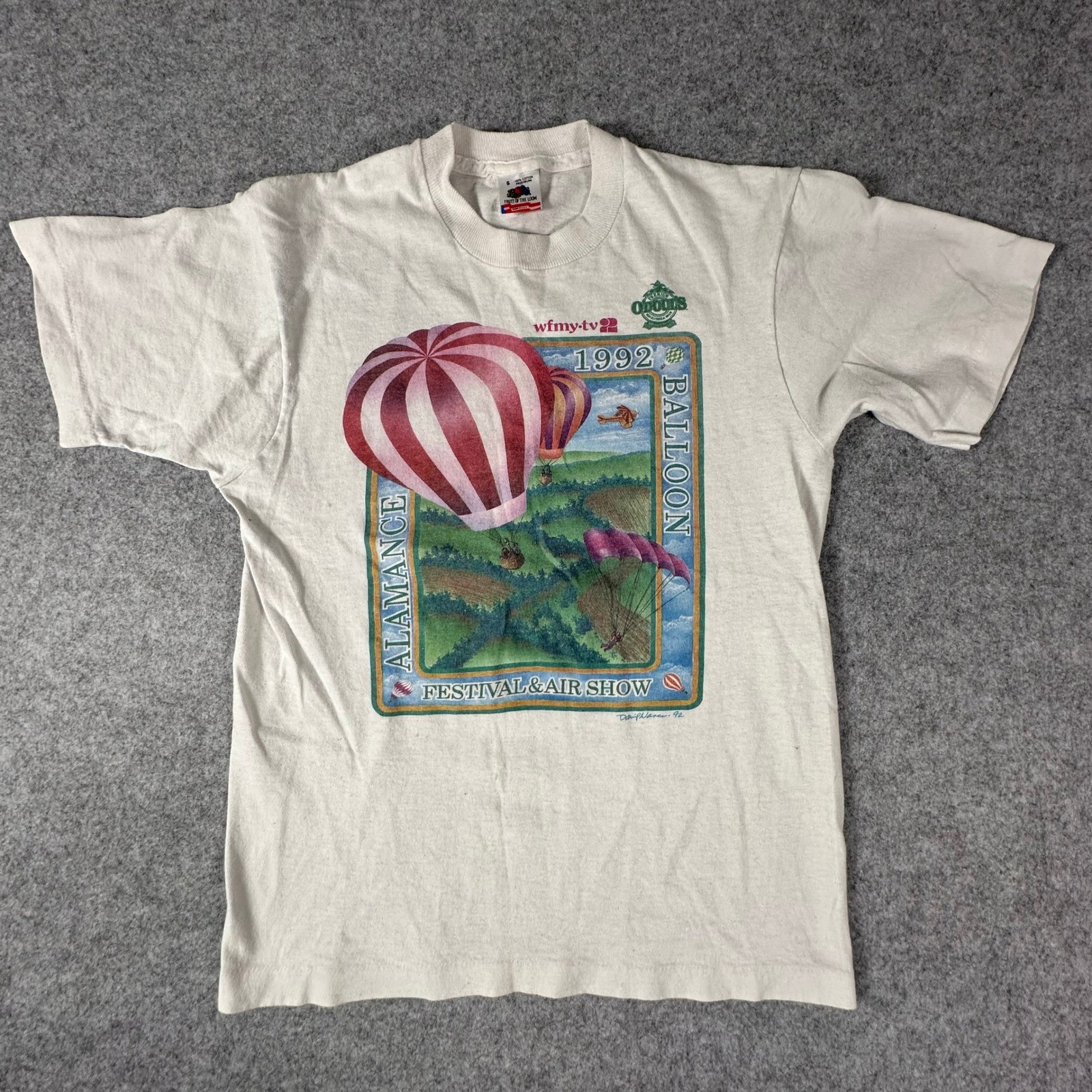 VTG Fruit of the Loom T-Shirt Small White Mens 1992 Alamance Balloon Festival