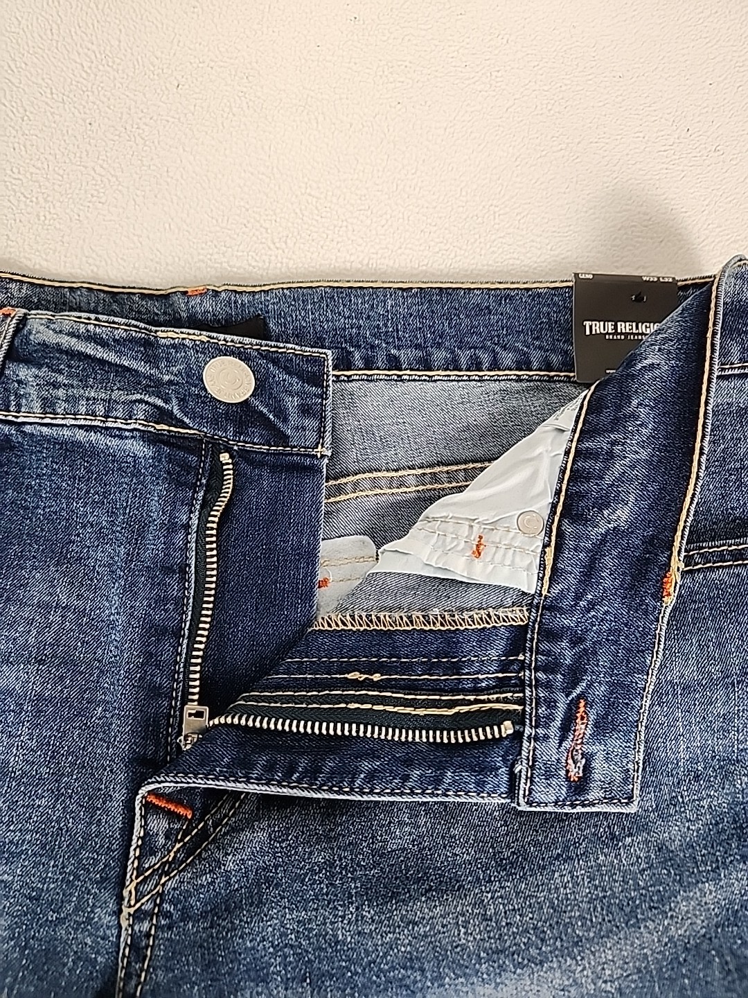 True Religion Geno Relaxed Slim Straight Leg Denim Jeans 33X32 Men’s Blue Flap