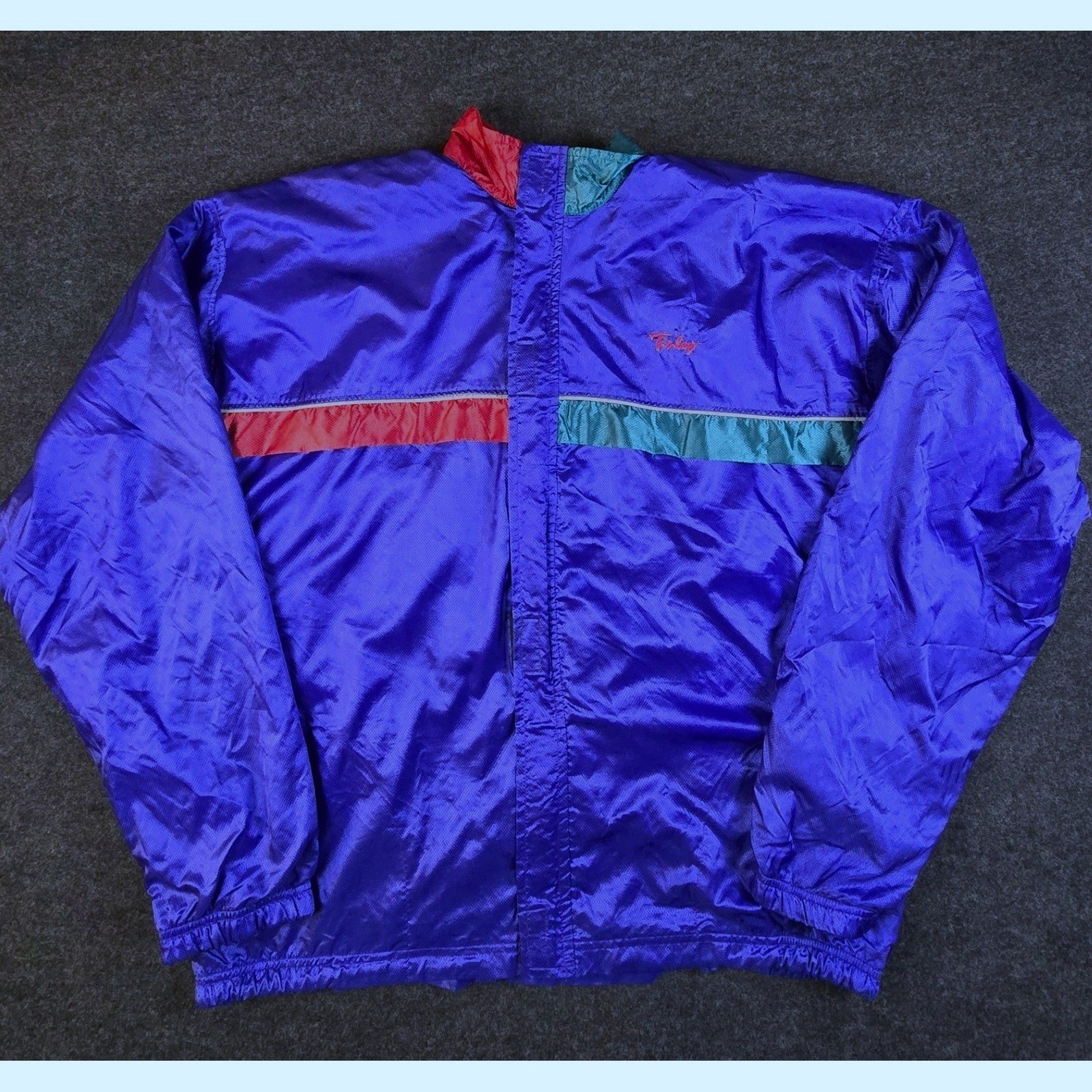 Vtg 90s Tinley Blue Colorblock Windbreaker Track Jacket Retro Nylon Oman Size XL