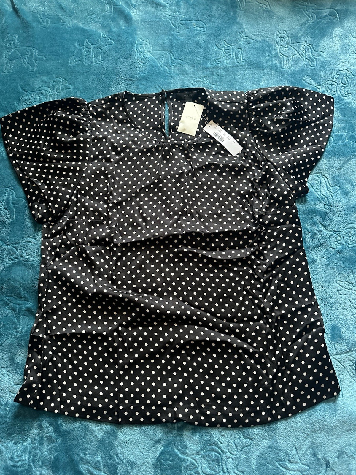 J.CREW Black/White Polka Dot Puff Short Sleeve Round Neck Blouse Women’s 8