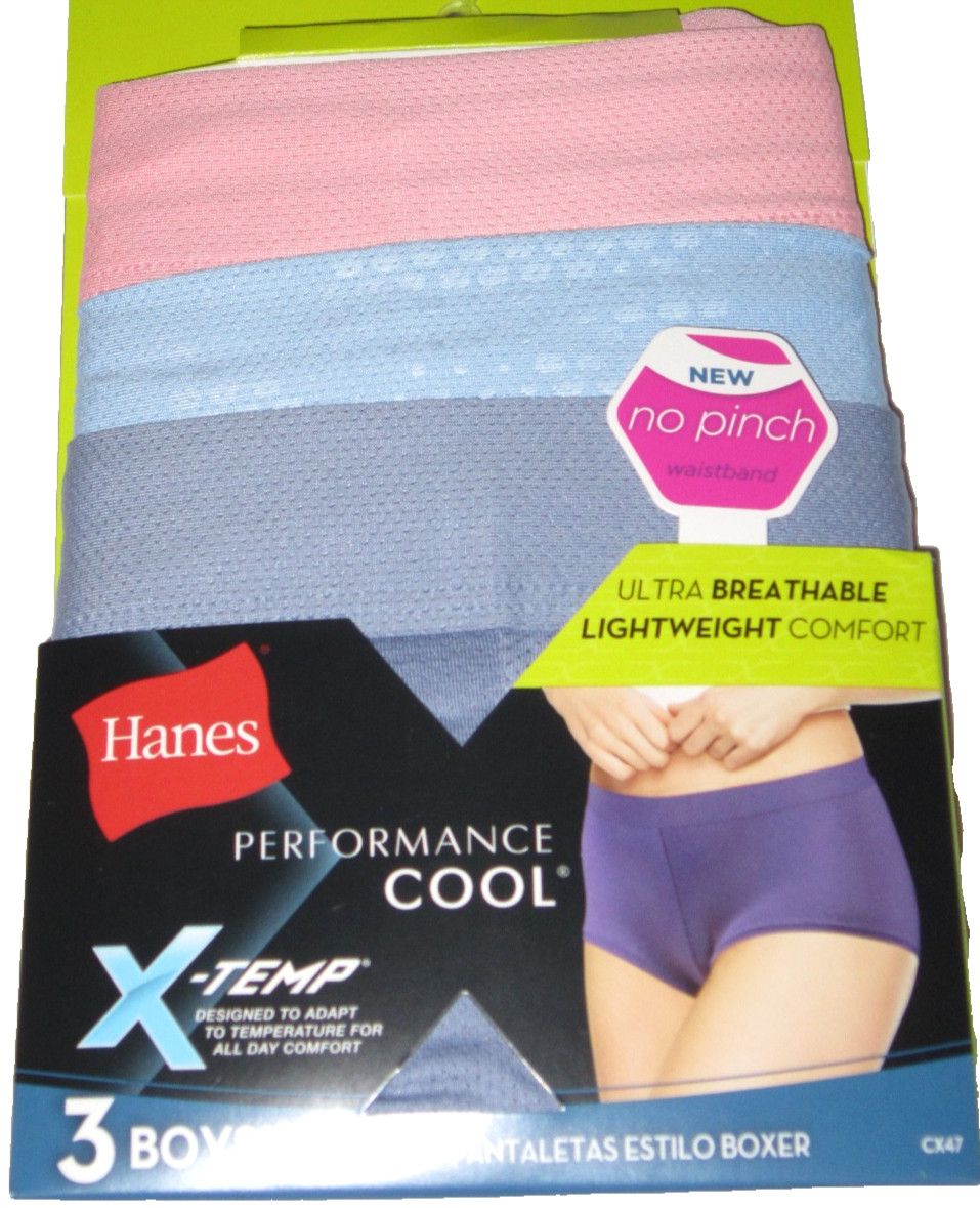 3 Womens Size 9 BOYSHORTS X-temp Performance Cool Hanes Lightweight