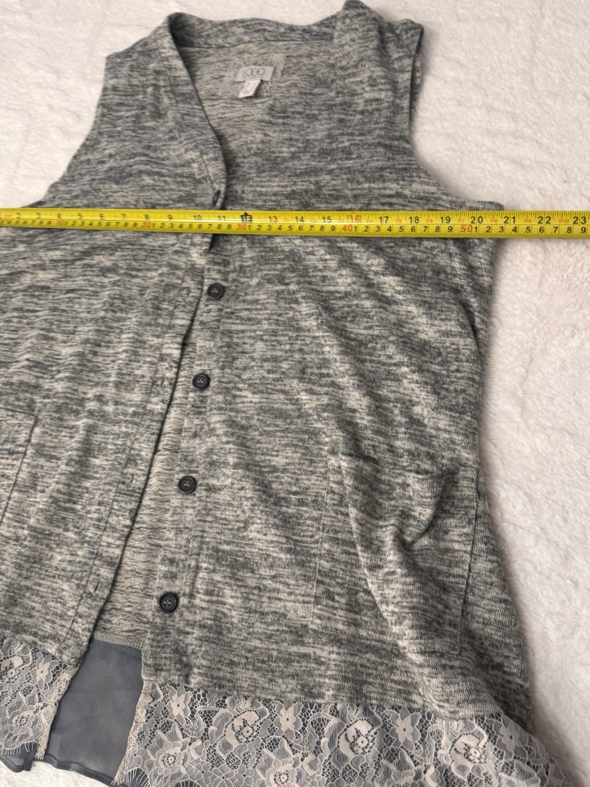 LOGO Marl Lace Hems Insert, Button Front Cardigan Stretch Women Size LCasual Top