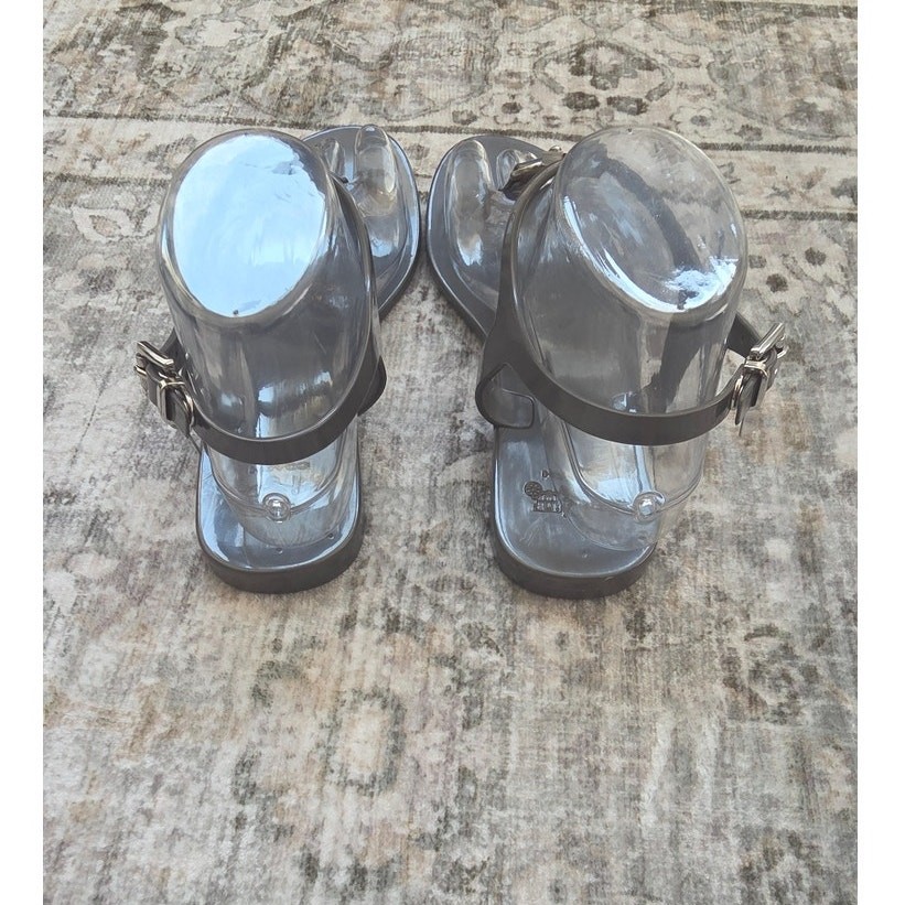 Coach Plato Silver Smoky Gray Jelly Sandal sz 7B Minimalist Casual Summer Basic