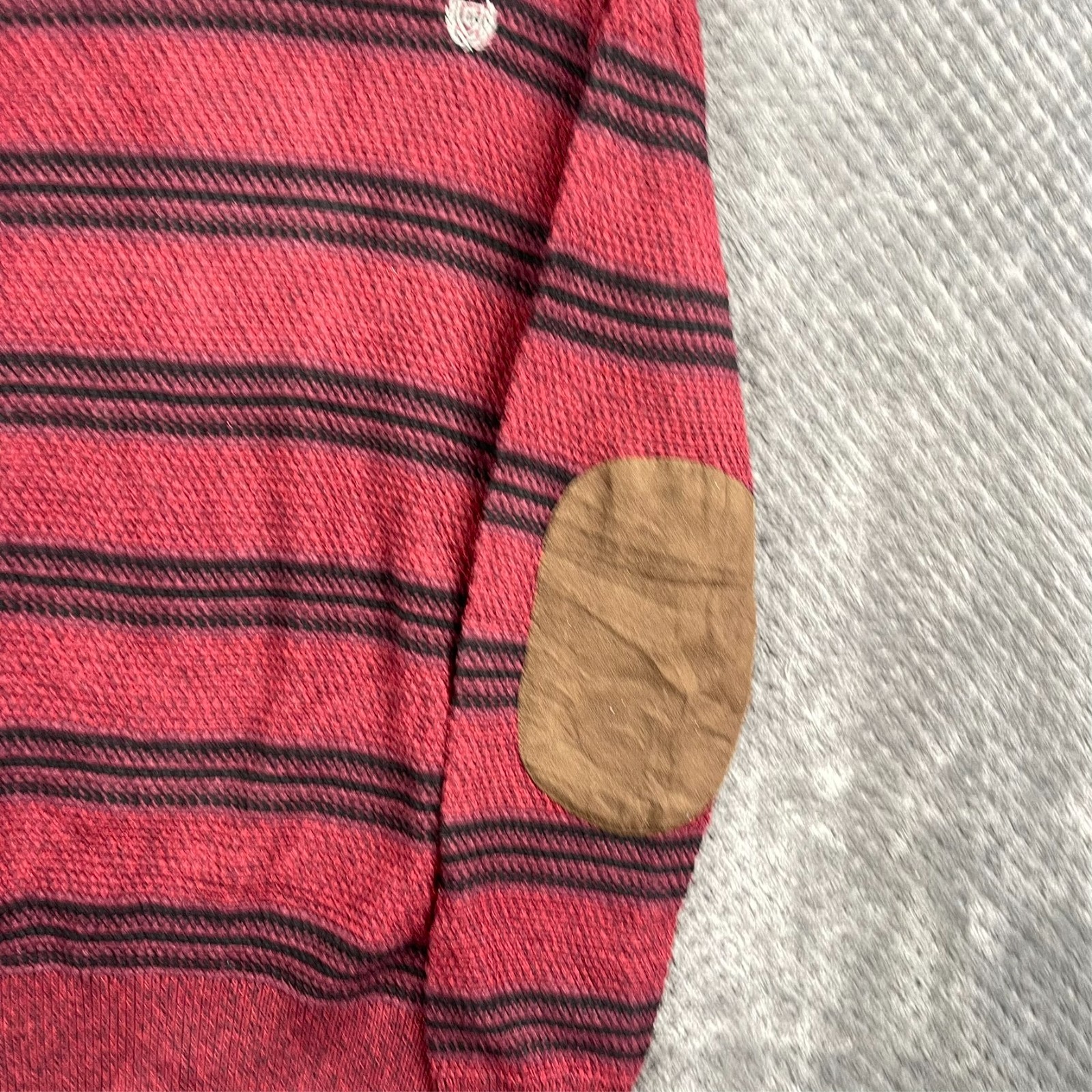 Chaps Jumper Mens Medium Red 1/4 Button Striped Elbow Pads Pullover Long Sleeve