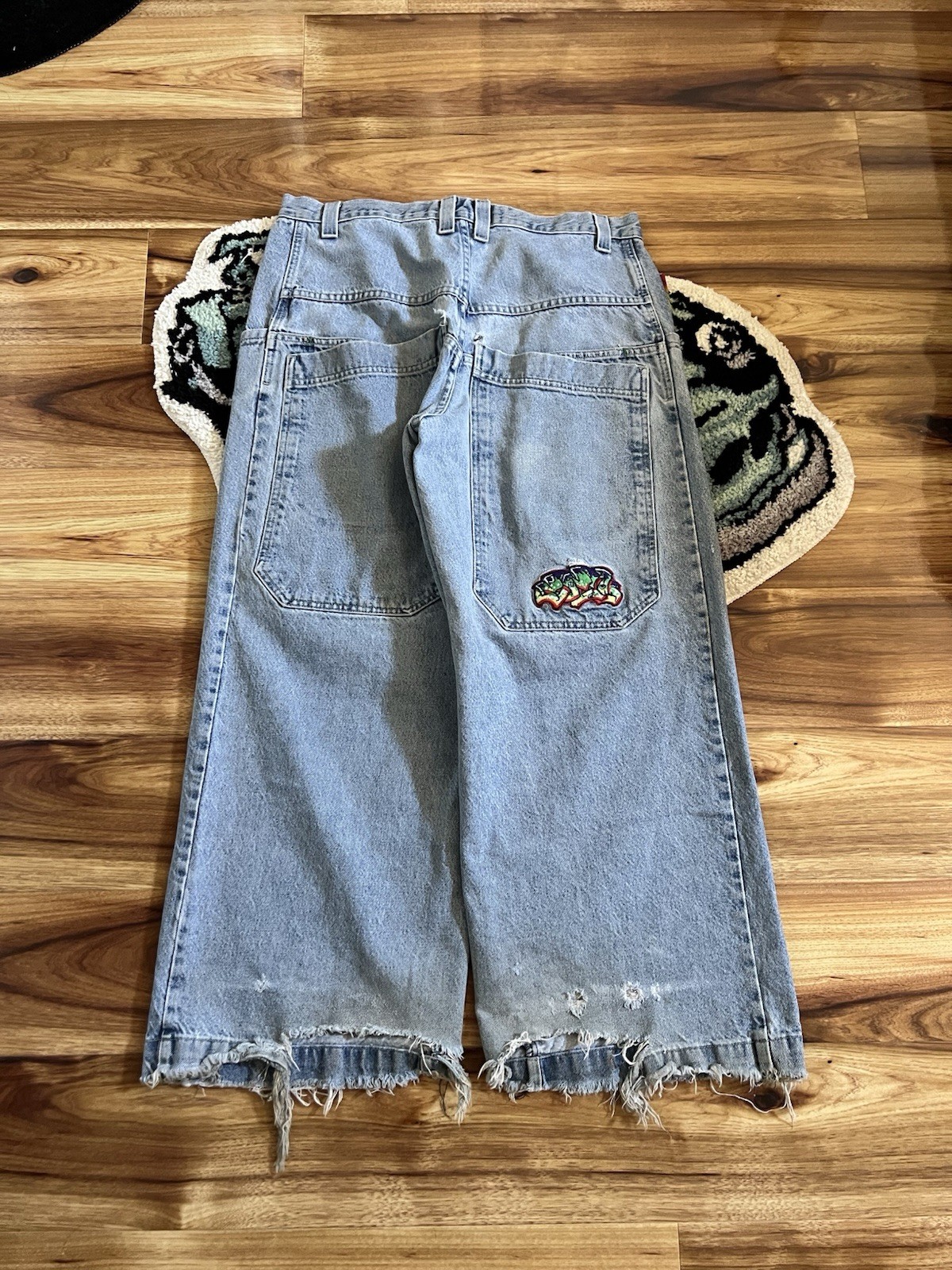JNCO Men’s Wide-Leg Light Wash Blue Cotton Denim Jeans Low Rise 5-Pocket
