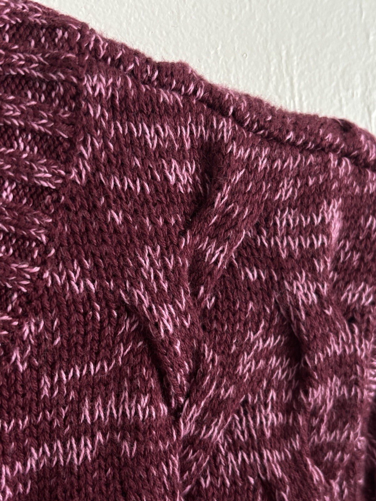 Lands’ End “Drifter” Burgundy/Pink Long Sleeve Cotton Cable Knit Sweater Size XL