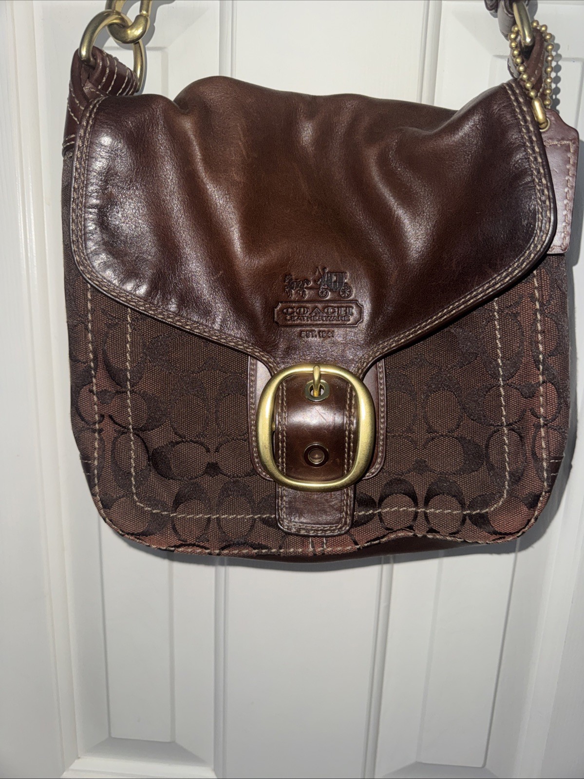 Coach BLEEKER Signature Brown Canvas & Leather Flap Shoulder Bag 11434