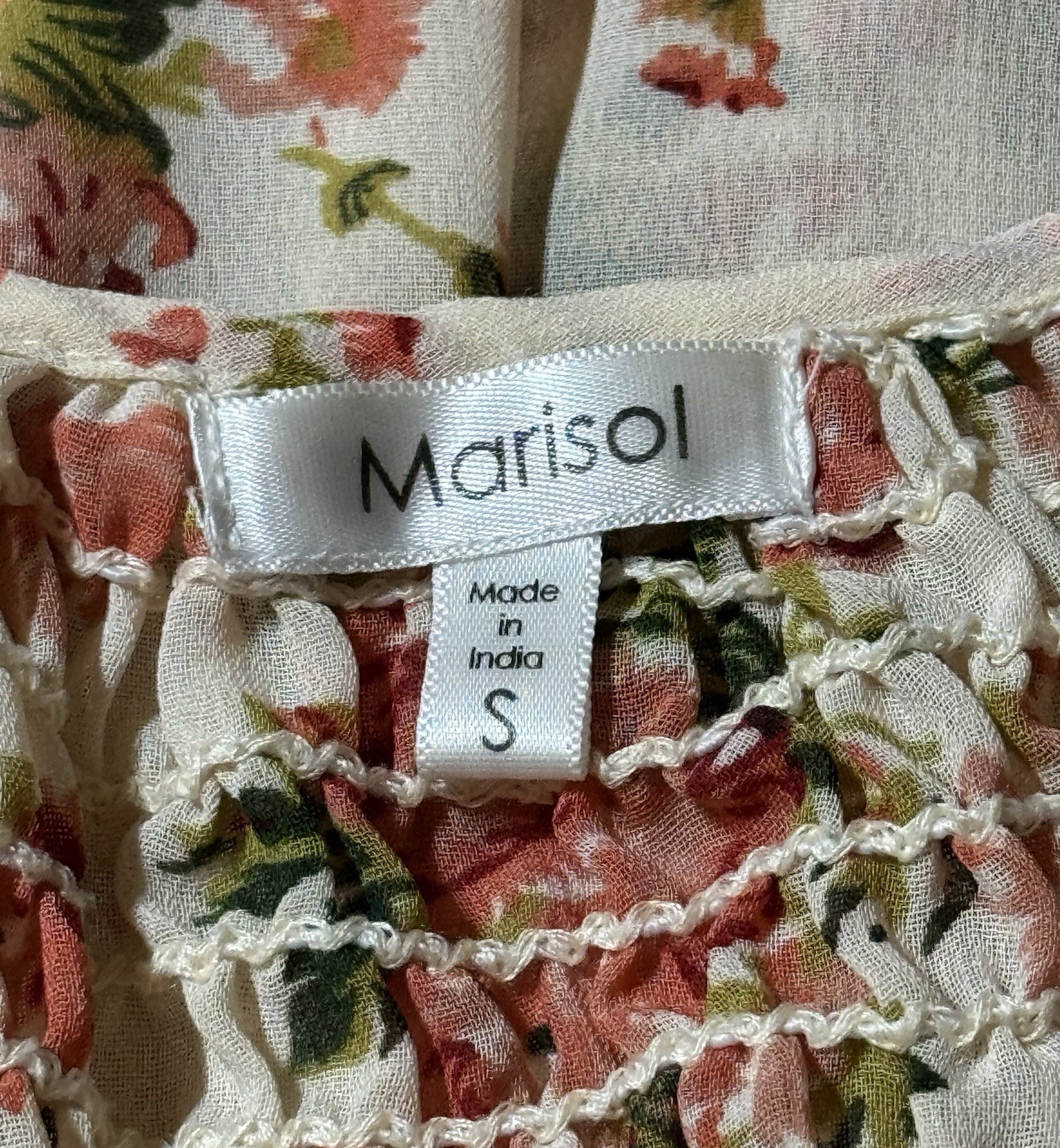 Marisol Rose Print Sheer Scoop Neck Ruffle-Sleeve Smock Blouse Women’s Size S