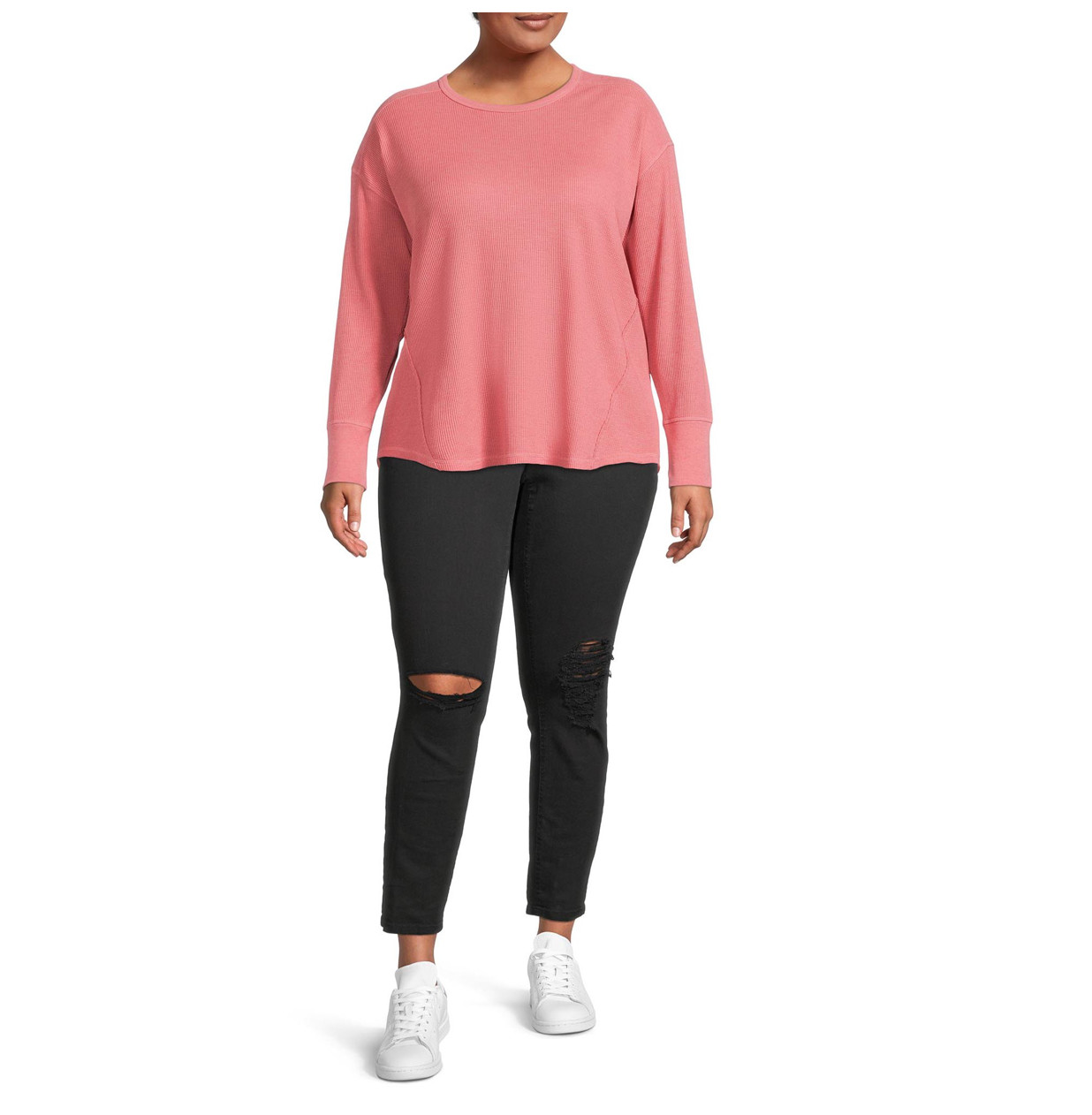 Terra & Sky Women’s Plus Size Long Sleeve Waffle Top – CHOOSE COLOR, 1X-5X