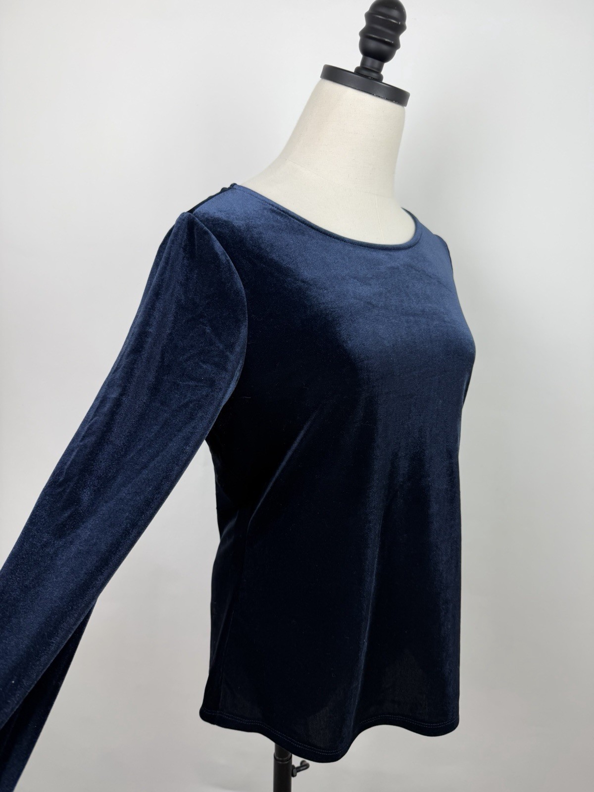 Boden Velvet Shirt Womens 10 Navy Blue Velour Top Minimal Preppy Stretchy Lined