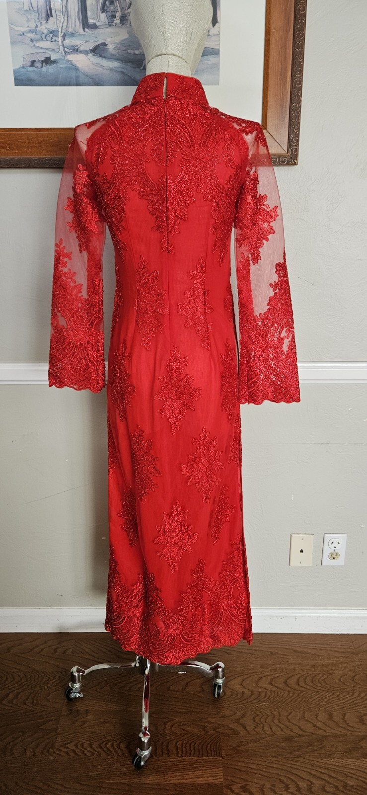 Red Embelished Cheongsam Style Dress As Pictured